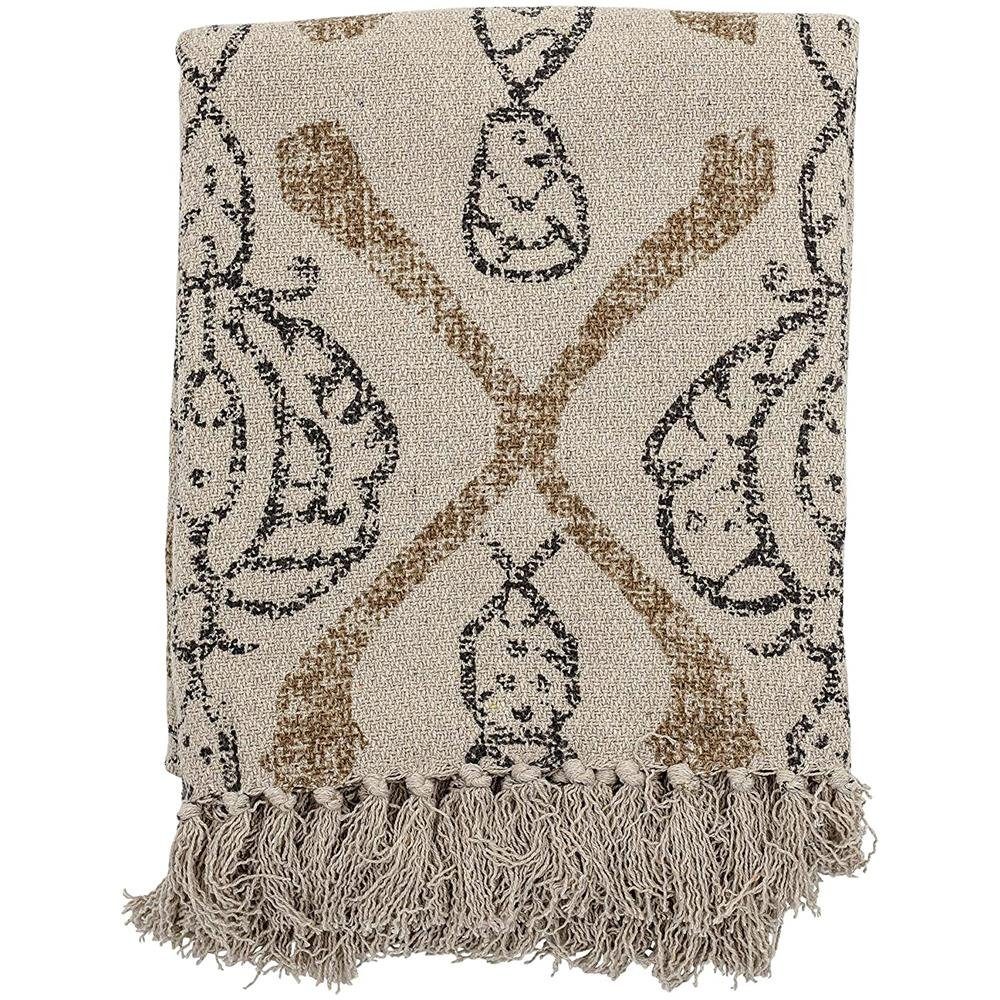 Bloomingville Tagesdecke Freddy, natur, aus Baumwolle, 160 x 130 cm, Kuscheldecke, Decke, Wohndecke