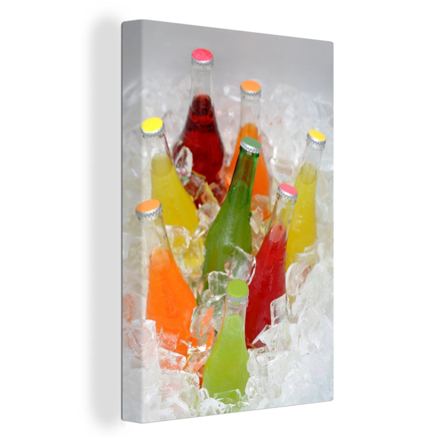 OneMillionCanvasses® Leinwandbild Flaschen mit Erfrischungsgetränken in Eis, (1 St), Leinwandbild fertig bespannt inkl. Zackenaufhänger, Gemälde, 20x30 cm