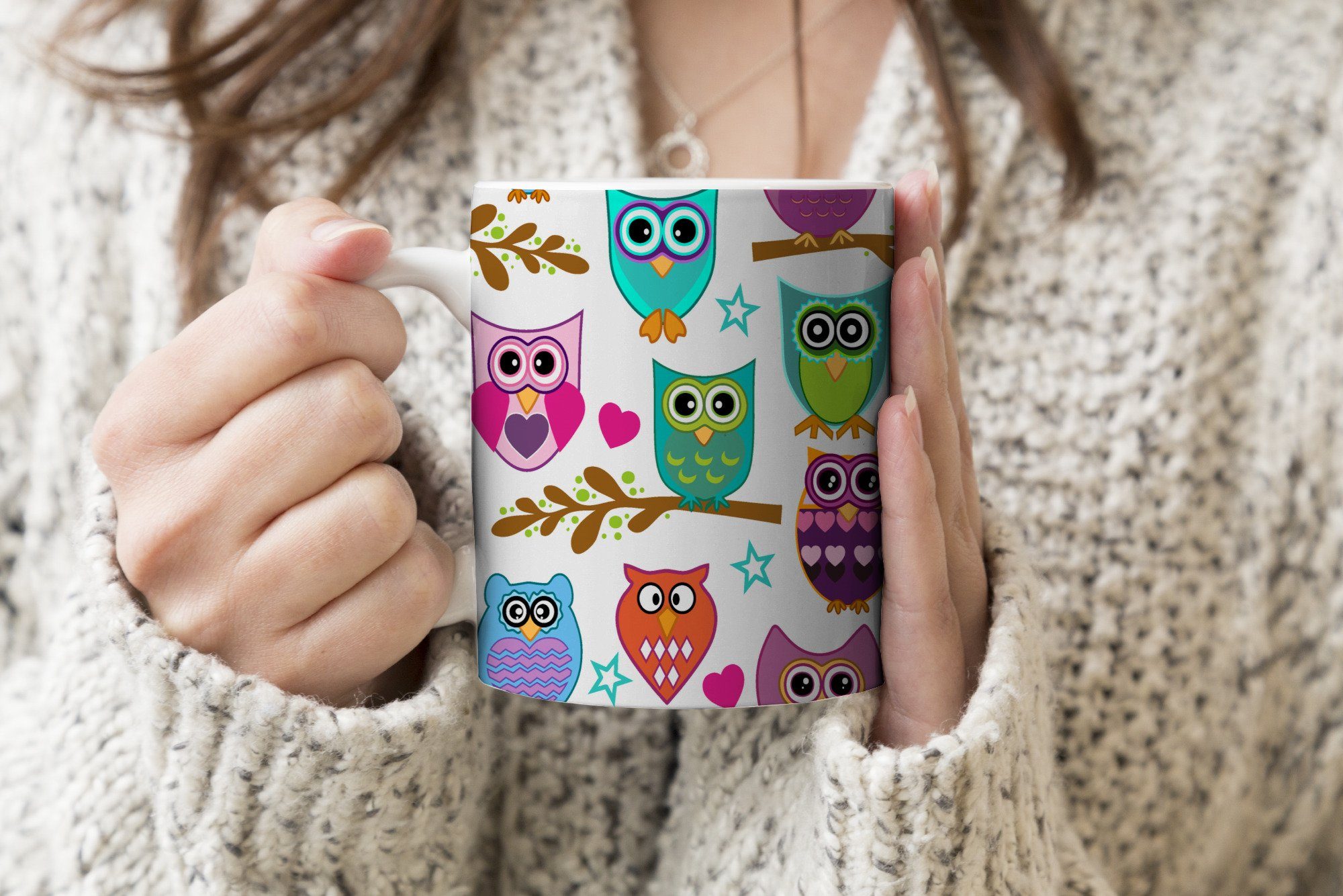 MuchoWow Tasse Design - Eulen - Tiere, 1-tlg., Keramik, Kaffeetassen, Teetasse, Becher, Kaffeebecher, Geschenk