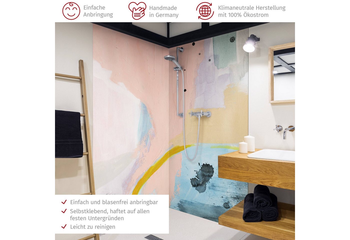 Thumbnail - Bilderdepot24 Badrückwand Abstrakt rosa Duschrückwand ohne Bohren Dusche Motiv, (2-tlg., Hart-Folie Smart matt 0,35 mm),...