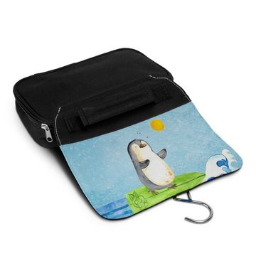 Mr. & Mrs. Panda Kulturbeutel Pinguin Surfer - Eisblau - Geschenk, motiviert, Urlaub, Portugal, Dam (1-tlg), Mehrere Fächer