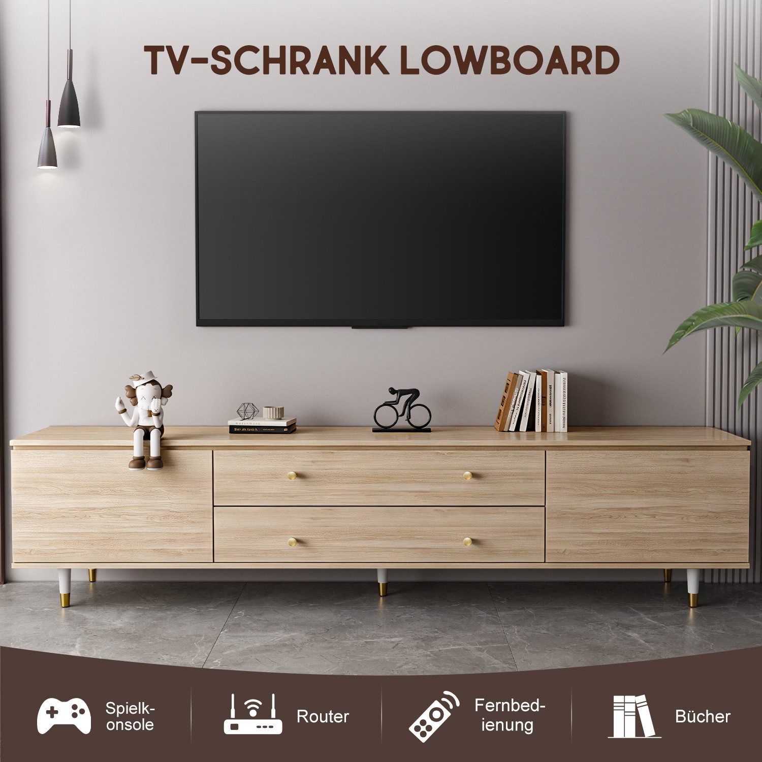 Lexzurn TV-Schrank Hängender TV-Schrank,175cm,Lowboard,Fernsehschrank (TV-Lowboard,TV-Möbel,Erfüllt den Umweltstandard E1,Gesamtabmessungen: 175*50*33cm,Schließ – Bild 4 von 5
