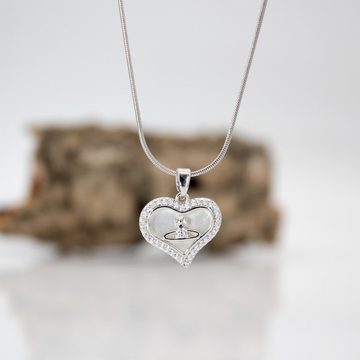 ELLAWIL Herzkette Halskette mit Herz-Anhänger Zirkonia Schlangenkette (Kettenlänge 40 cm, verlängerbar um 5 cm, Edelstahl), inklusive Geschenkschachtel