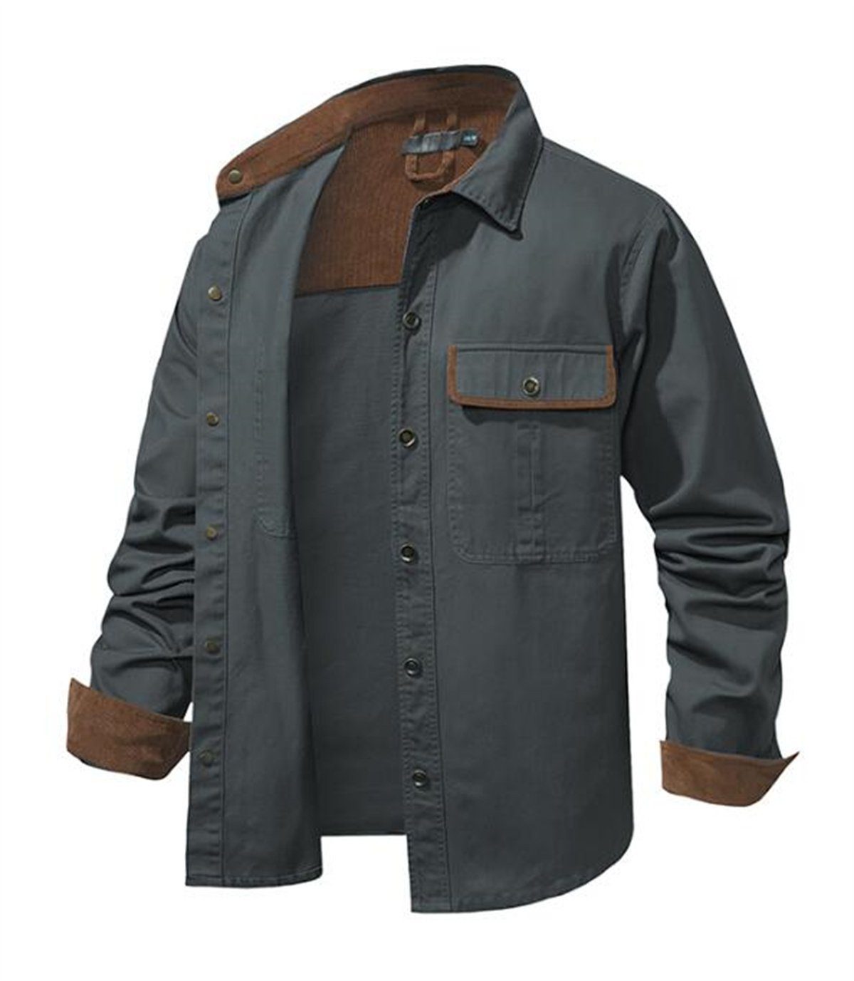Discaver Sweatshirt Übergroßes, übergroßes mit grau Kragen in aus Cord Hemd Kontrastfarbe