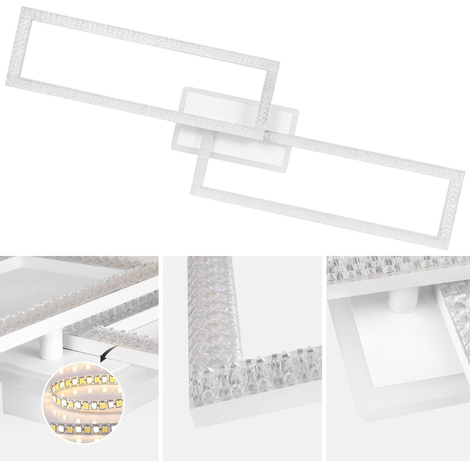 Desgin 2-Rechtecke 56W dimmbar, Kristall Deckenleuchte fest 80+, ZMH integriert, LED Weiß LED Geometrischem warmweiß-kaltweiß, CRI Modern