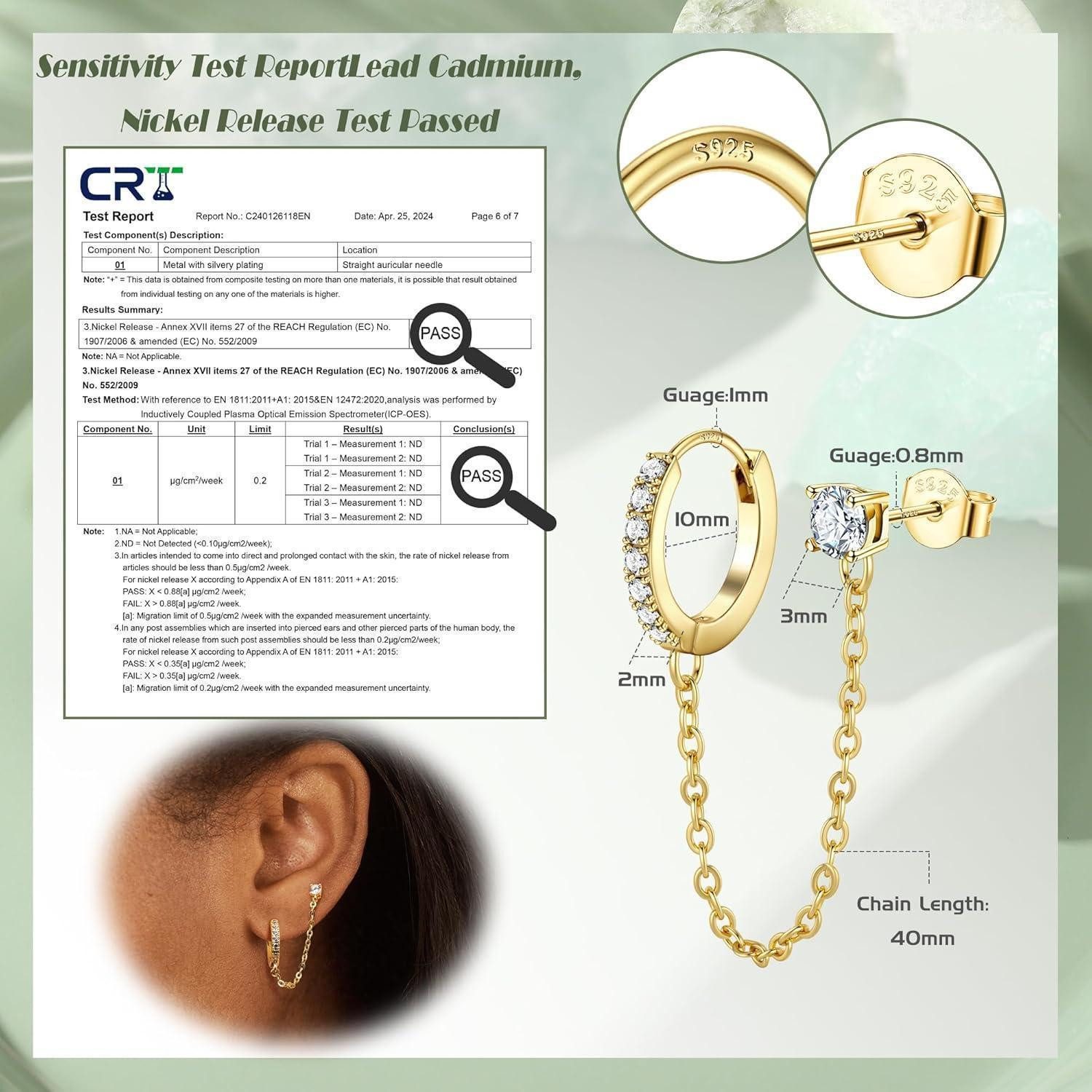 LuxusKollektion Creolen-Set Ohrringe Silber 925 Zirkonia Doppel Piercing Ohrstecker Creolen Kette – Bild 4 von 5