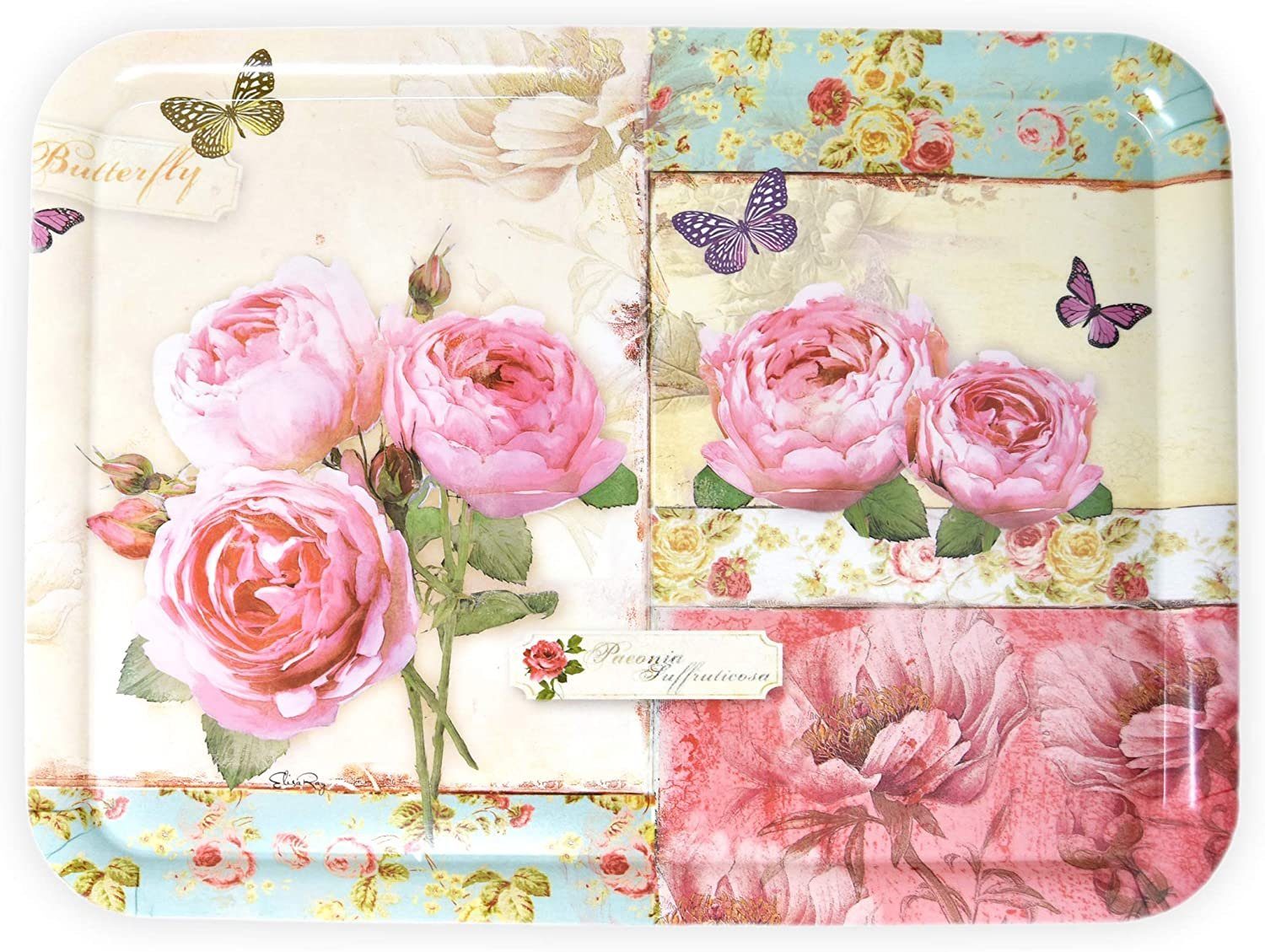 Lashuma Tablett England Rosen, Kunststoff, (1-tlg), Stapelbares Serviertablett 50x37 cm bunt