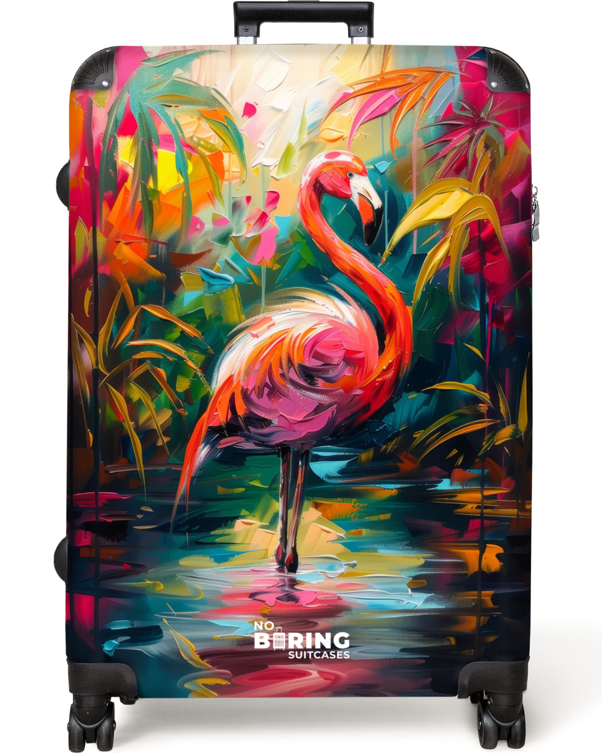 NoBoringSuitcases.com© Hartschalen-Trolley Flamingo in bunter Ölmalerei günstig online kaufen