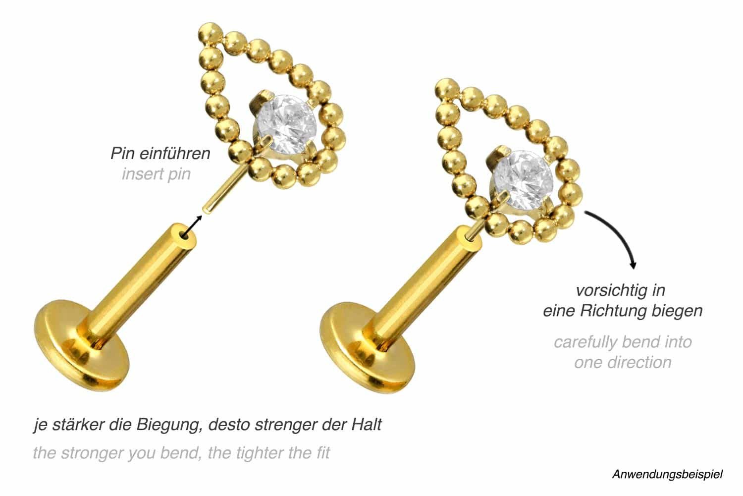 PIERCINGLINE Piercing-Set Titan Labret mit Push Fit TROPFEN + KRISTALL (Labrets, 1-tlg)