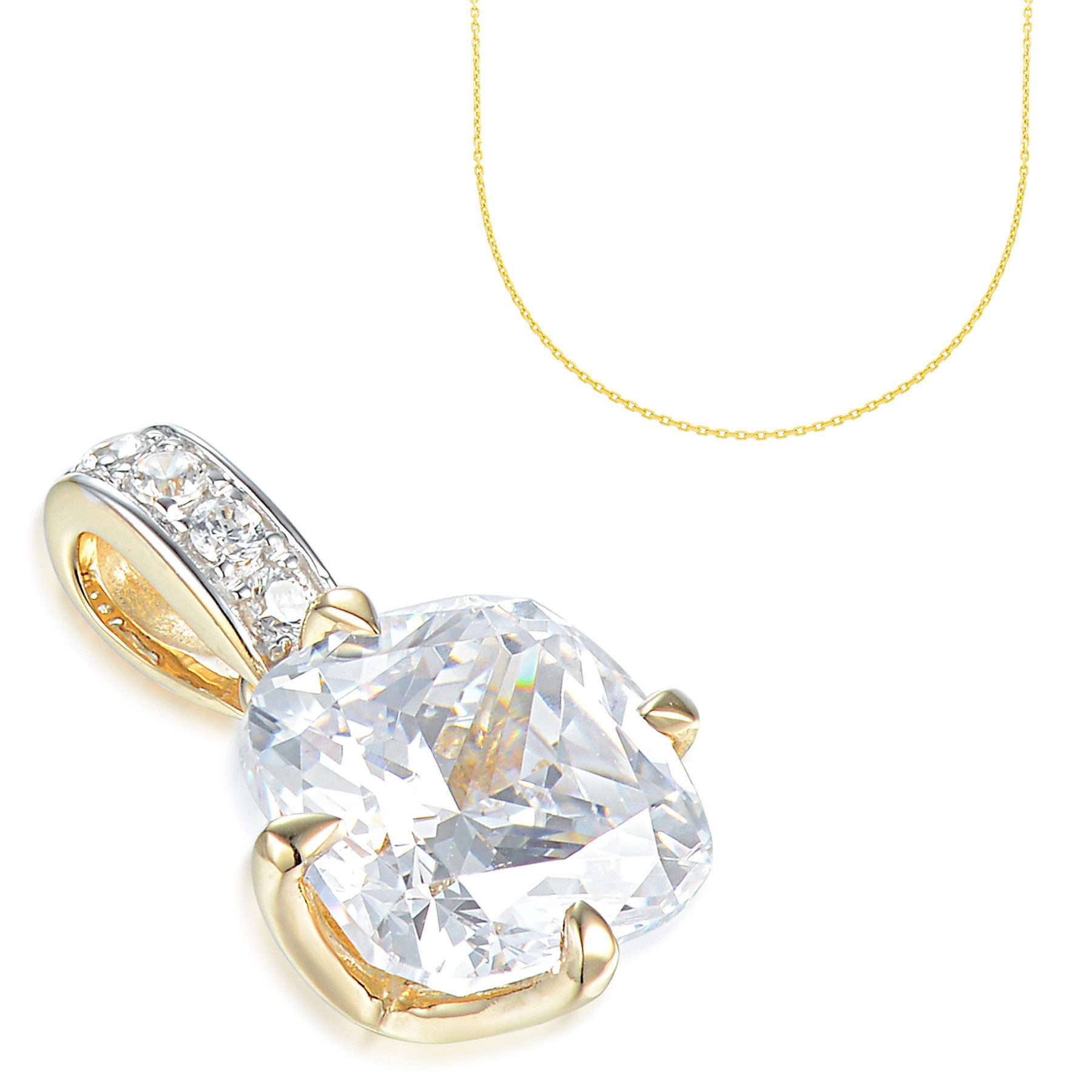 Collier 585er Gelbgold Anhänger mit Zirkonia (Cushion)