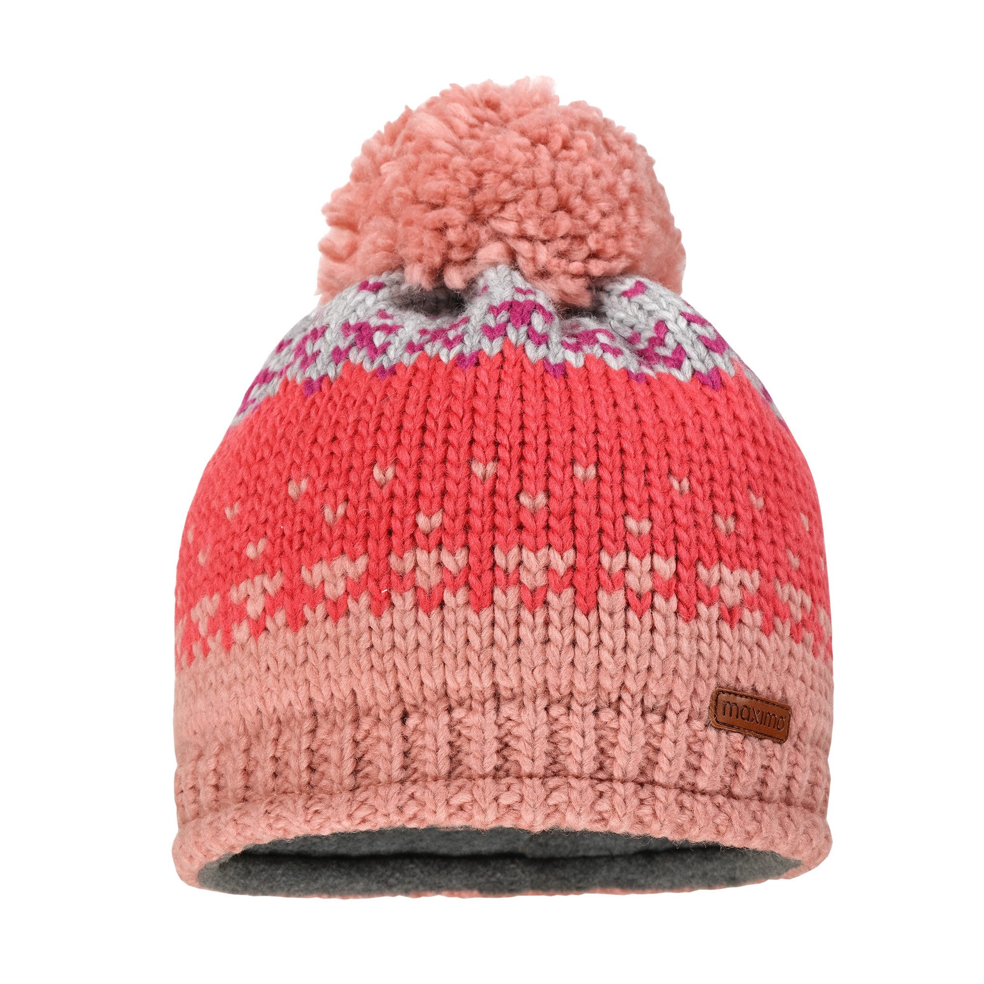 Strickmütze MINI-Mütze, Pompon Farbwechseljacquard, Futter