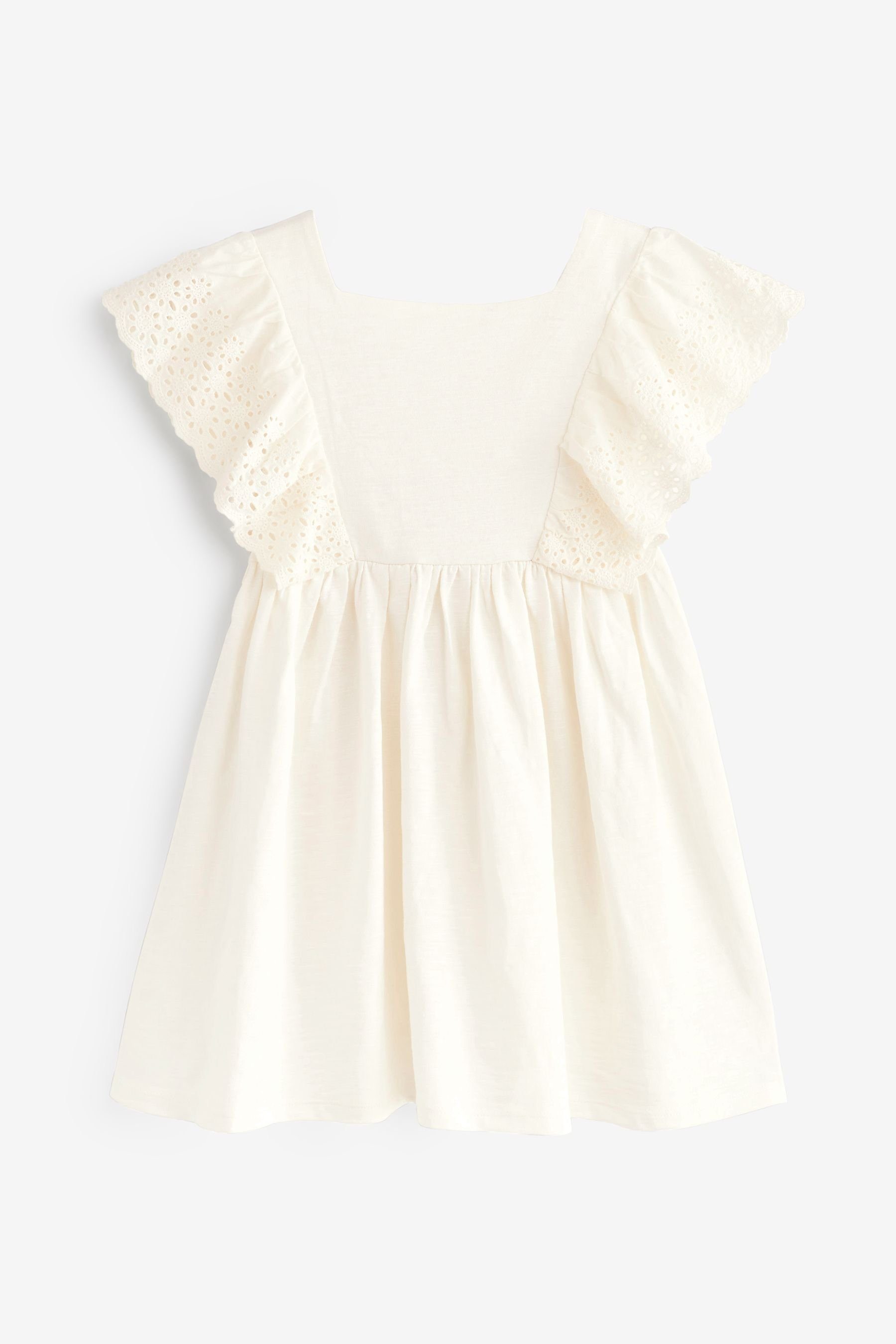 Next Jerseykleid Weiches Jersey-Kleid mit Lochstickerei (1-tlg) White