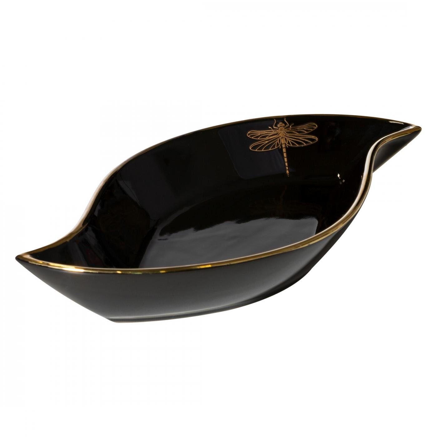 Eurofirany Dekoteller Keramikteller cm Keramik, mit Teller, x 5 31 Schwarz/Gold, Größe 17 x Libellenaufdruck, Farbe goldenem