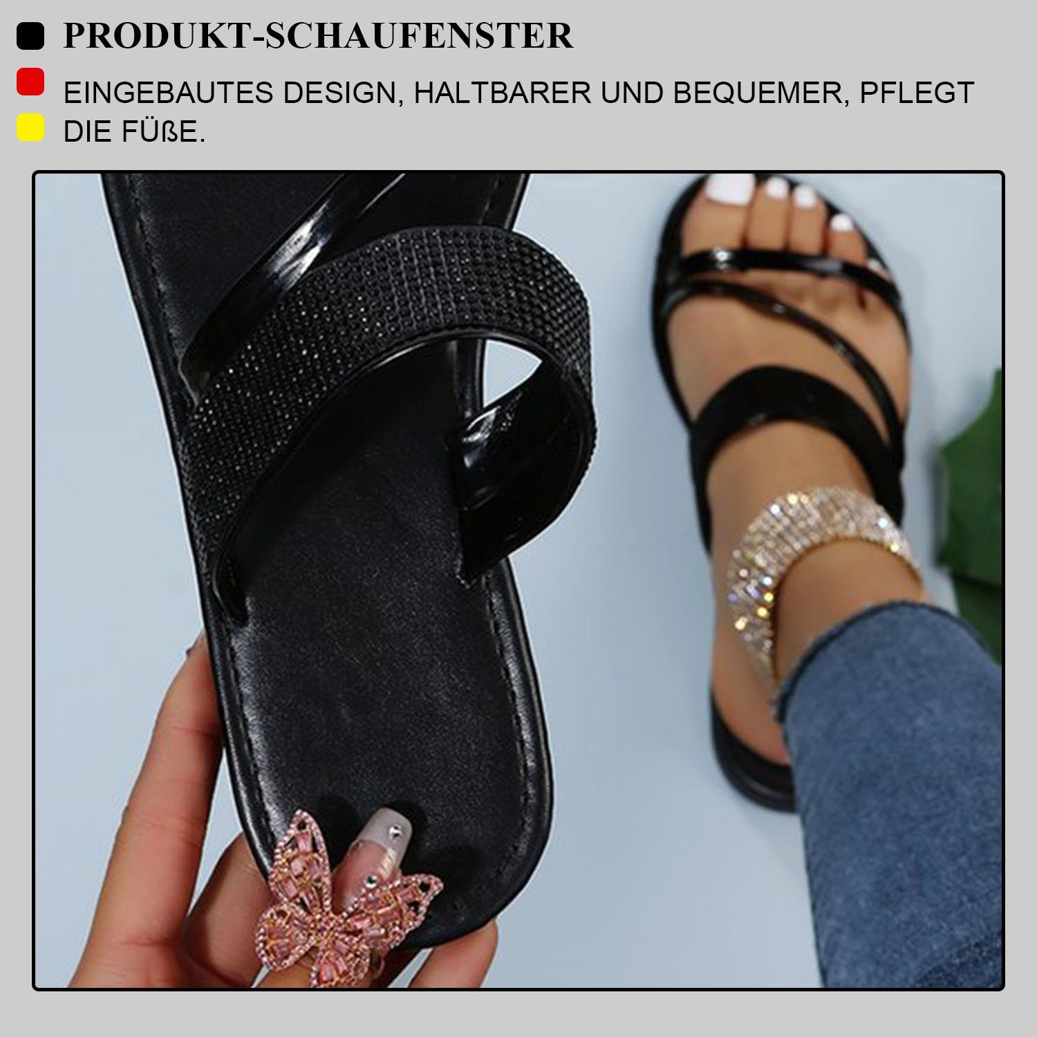 weiblich Sandale MAGICSHE Schwarz lässige mit Strass, Sandalen Mode
