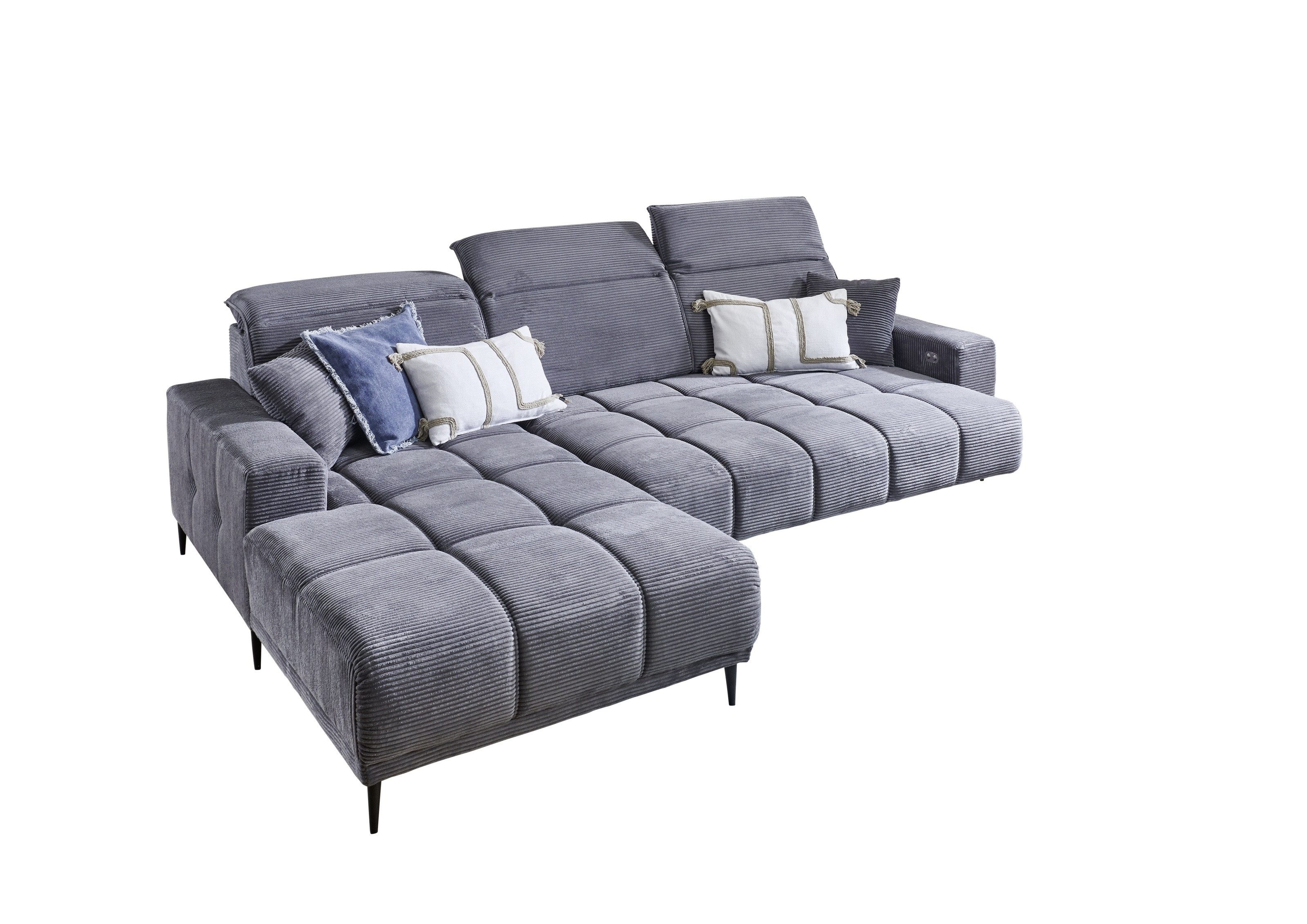 Iwaniccy Wohnlandschaft elektr. Sitzverstellung, Federkern, dunkelgrau - 286x107x195 (BxHxT)