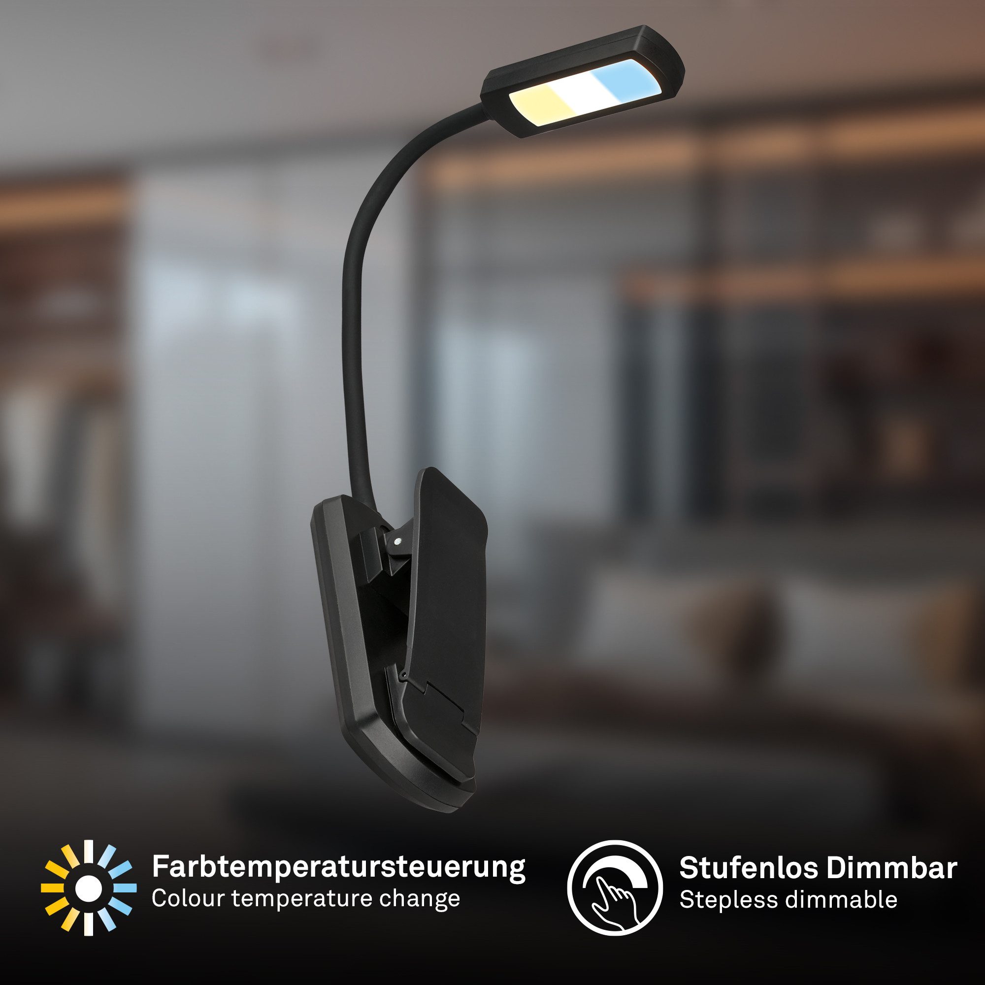 Briloner Leuchten LED Klemmtischleuchte TARU, Dimmfunktion, LED fest integriert, warmweiß - kaltweiß, 4x3x29 cm, Büro, Schlafzimmer, Wohnzimmer, Kinderzimmer – Bild 3 von 5