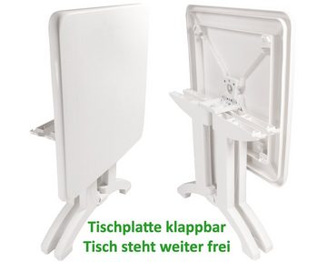 ONDIS24 Gartentisch Vega weiß, klappbar, extrem UV- und witterungsbeständig, höhenverstellbar, Maße ca. 80 x 80 x 74 (H) cm