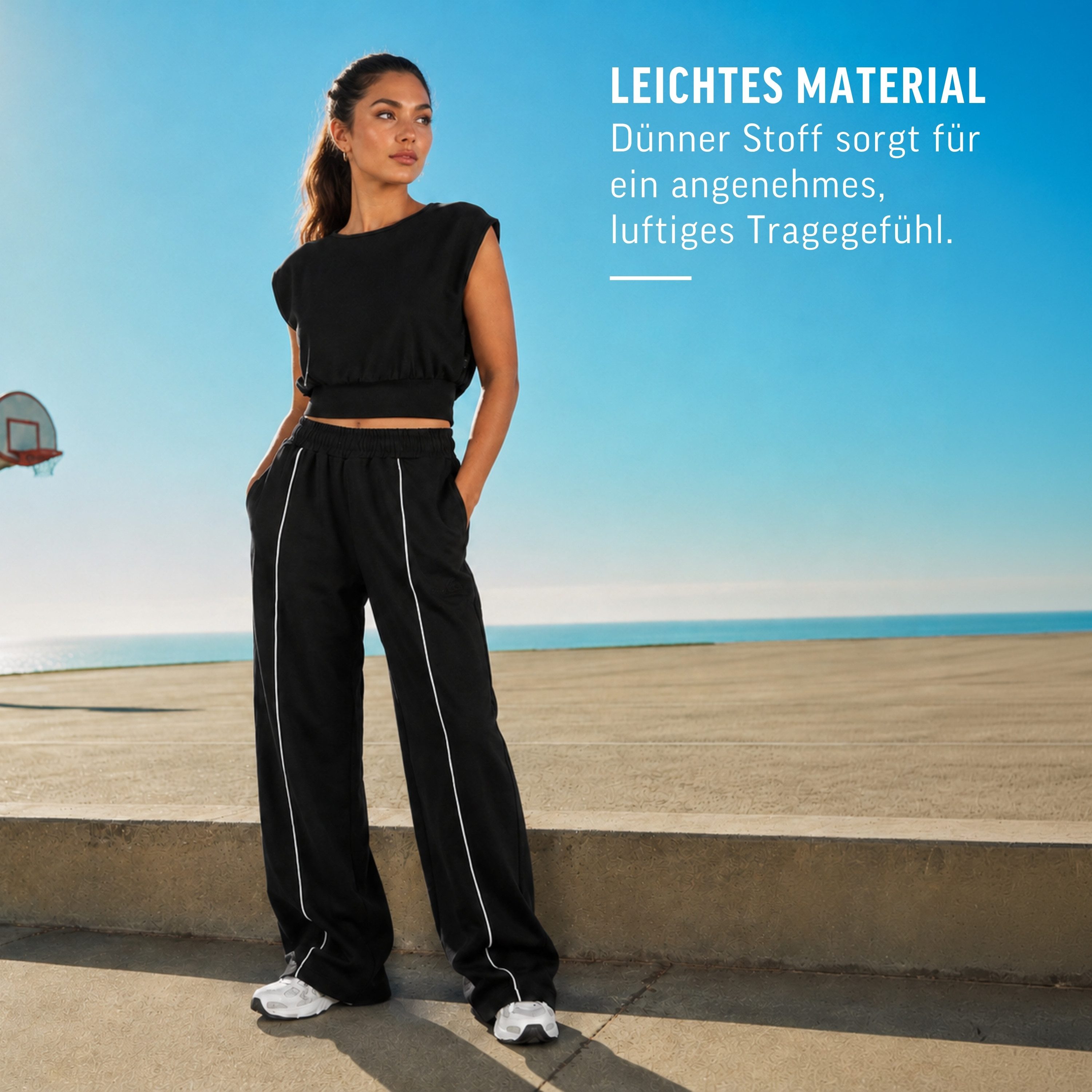 Smilodox Jogginghose Veyt Damen, Sweatpants aus Baumwolle, Sporthose Loose Fit Wide Leg, Verstellbarer Tunnelzug, Langer Schnitt, für Sport & Alltag