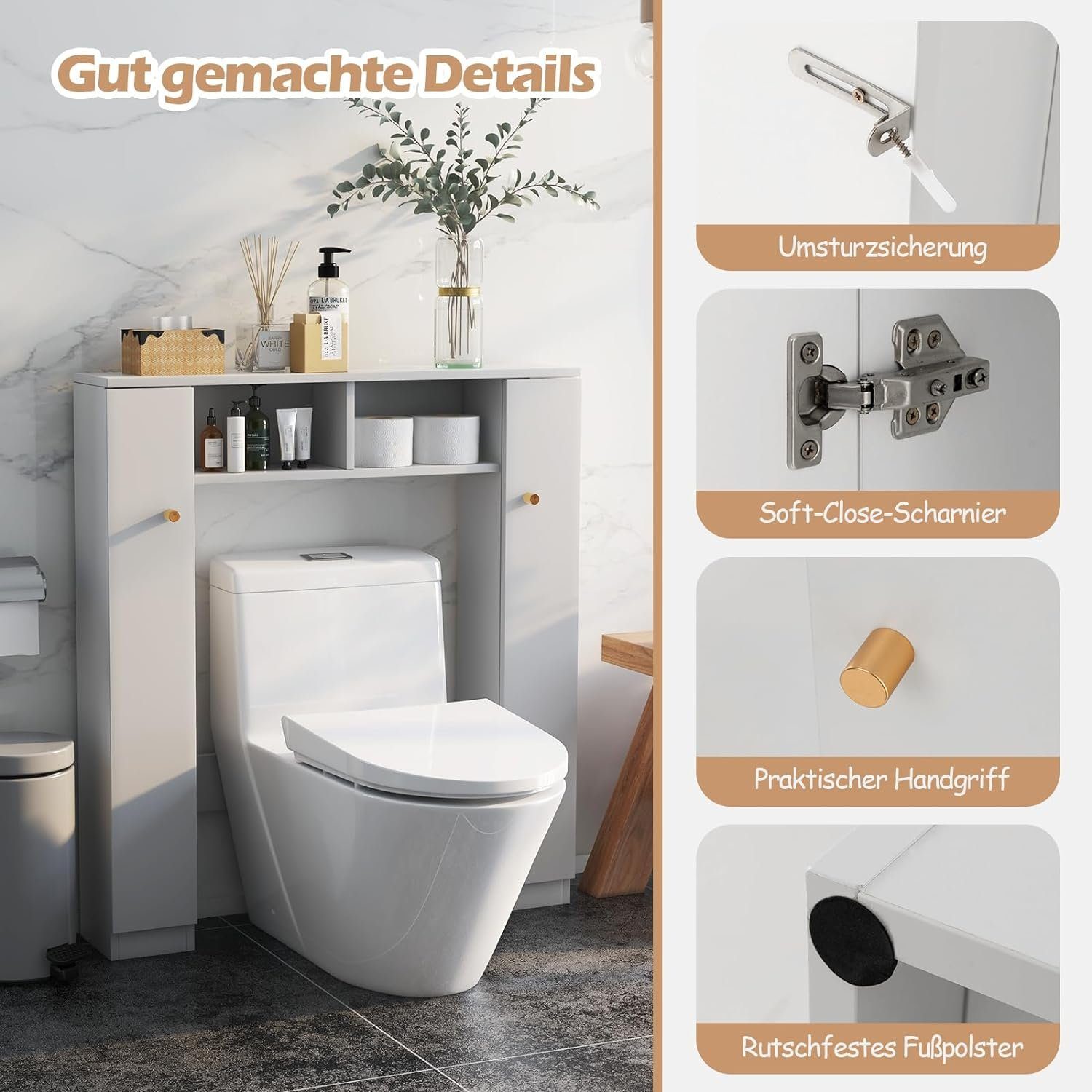 KOMFOTTEU Badregal Toiletteschrank, freistehender Toilettenregal, 87,5 x 18 x 98 cm – Bild 5 von 5