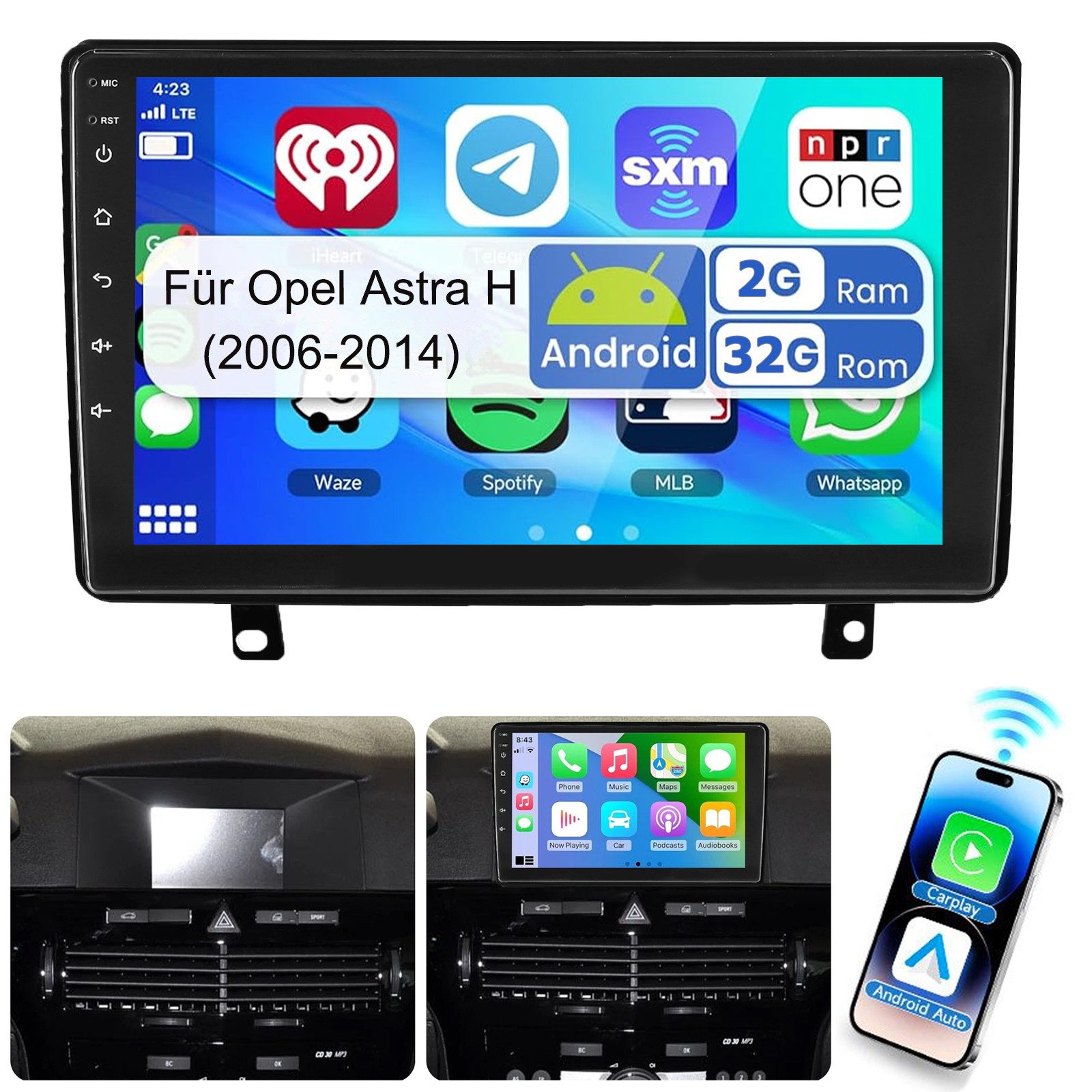 ESSGOO DAB+ 64GB CarPlay Android 15 Autoradio GPS NAVI Für Opel Astra H 06-14 Autoradio (Digitalradio (DAB), 4+64GB(optional), RDS, AM, FM, Carplay Android Auto Bluetooth EQ USB GPS Navi WIFI Touchscreen)