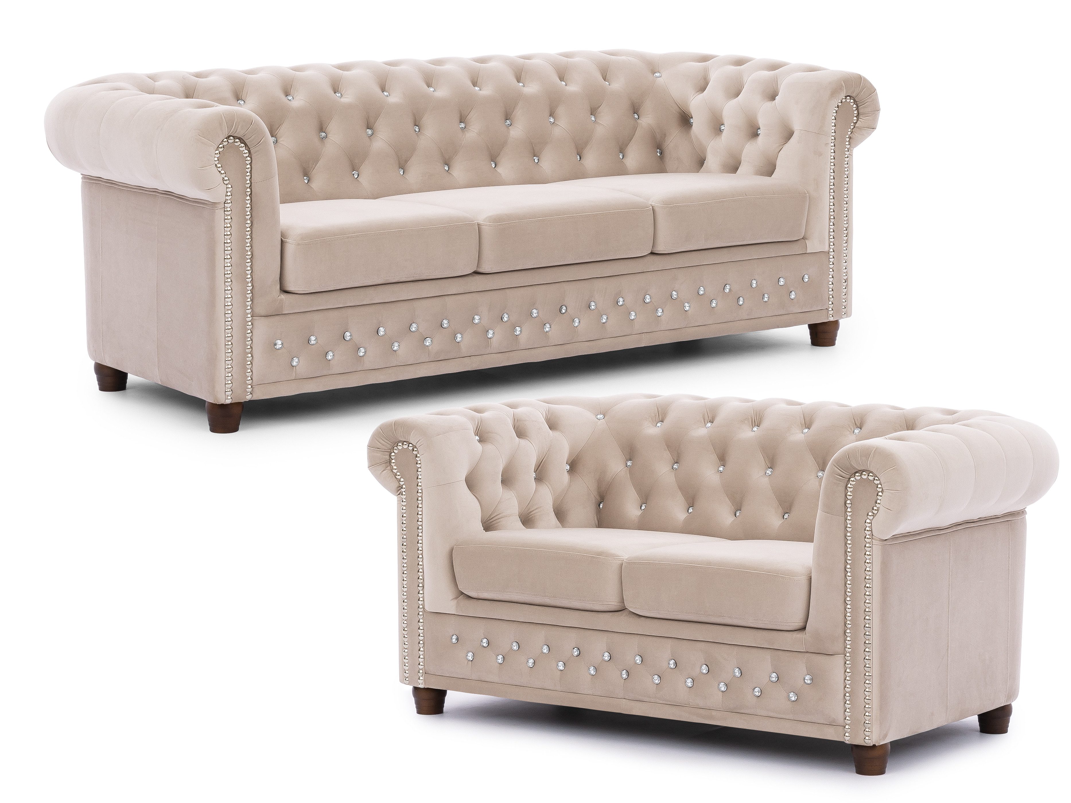 S-Style Möbel Polstergarnitur Chesterfield 3+2 Cleo Blink aus Samt mit Kristallsteppung, (1x 3-Sitzer-Sofa, 1x 2-Sitzer-Sofa), mit Wellenfederung