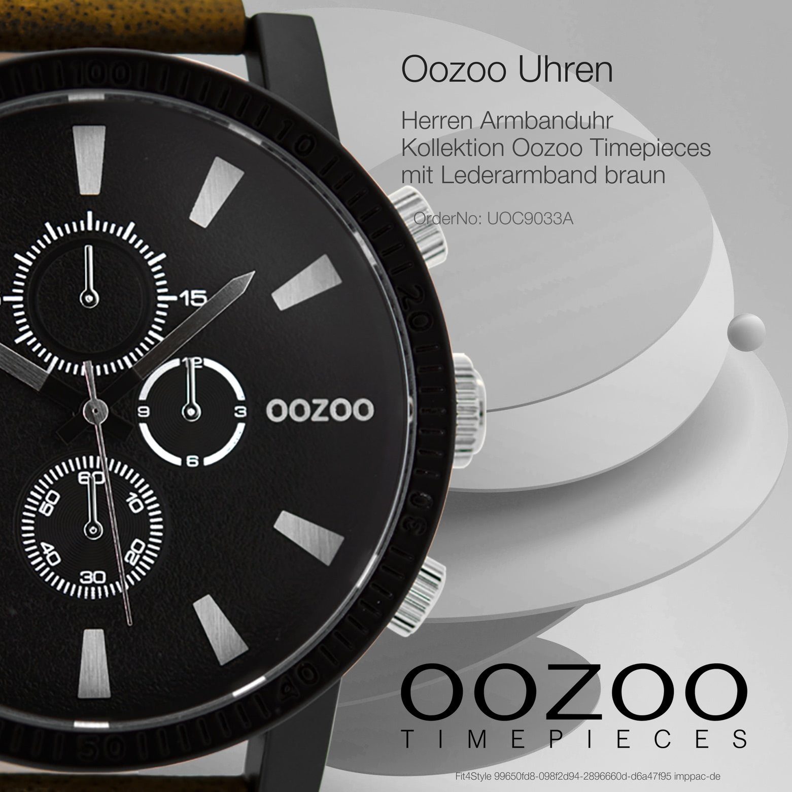 OOZOO Quarzuhr Oozoo Herren Armbanduhr Analog, rund, extra 50mm) groß Lederarmband, Casual-Style Herrenuhr (ca. braun