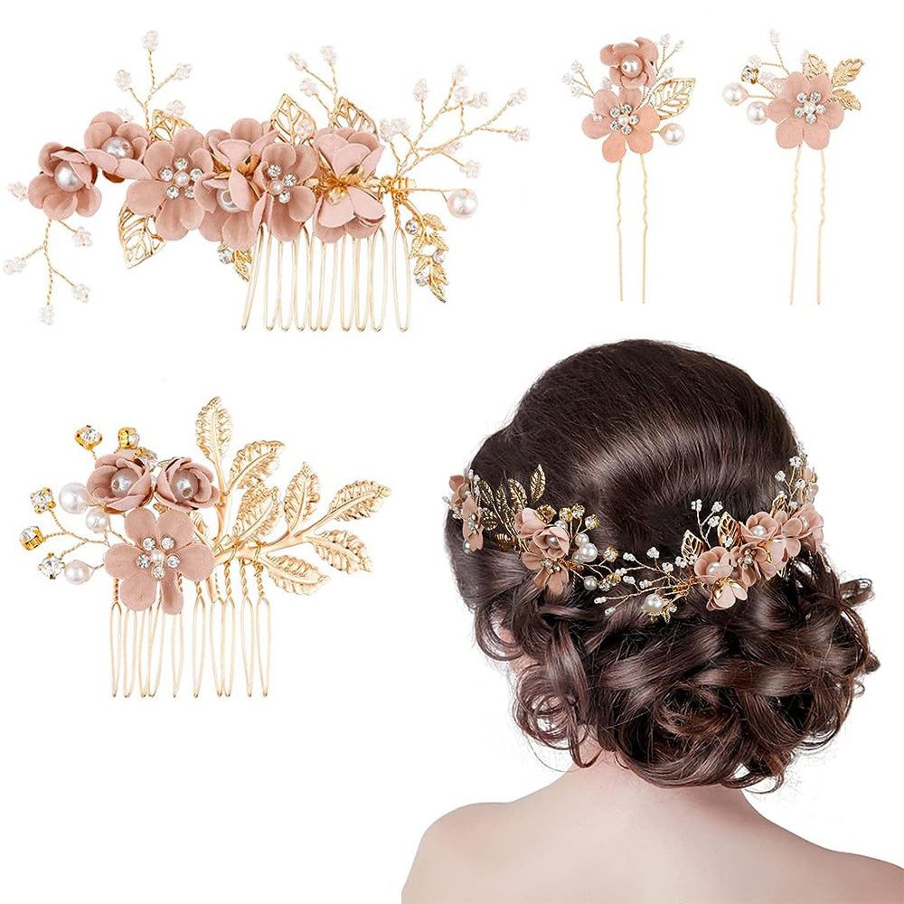 ZEUOPQ Diadem 4 Stück Hochzeit Haarschmuck, Brautschmuck Haarkamm (Hochzeits-Vintage-Haarkamm-Set mit Floralem, 1-tlg., Hochzeitsaccessoires für Bräute, Brautjungfern), Haar-Accessoire geeignet für Geburtstagsfeiern, Hochzeiten