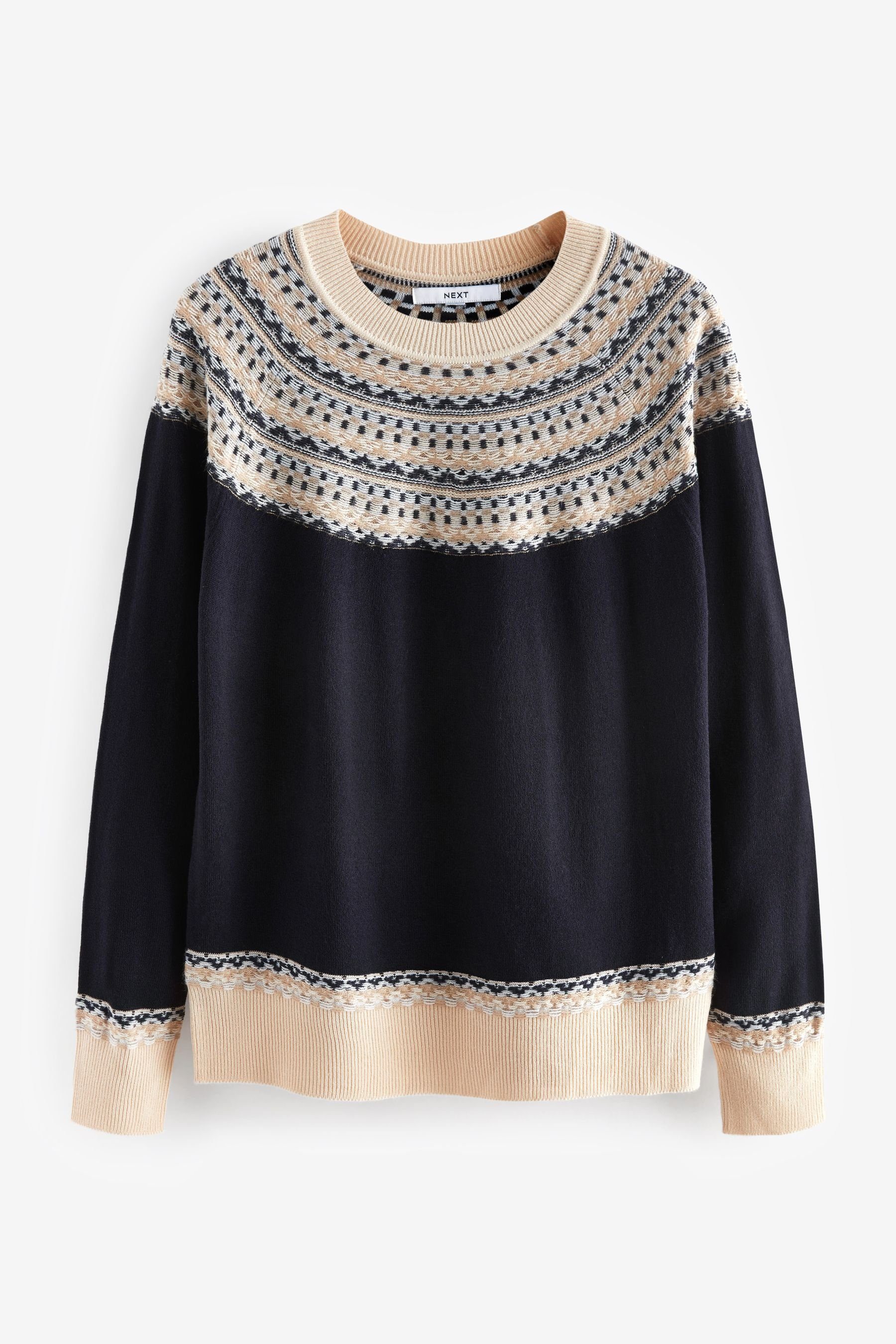 Next Rundhalspullover Kuscheliger Pullover (1-tlg) Fairisle Navy Blue mit Rundhalsausschnitt