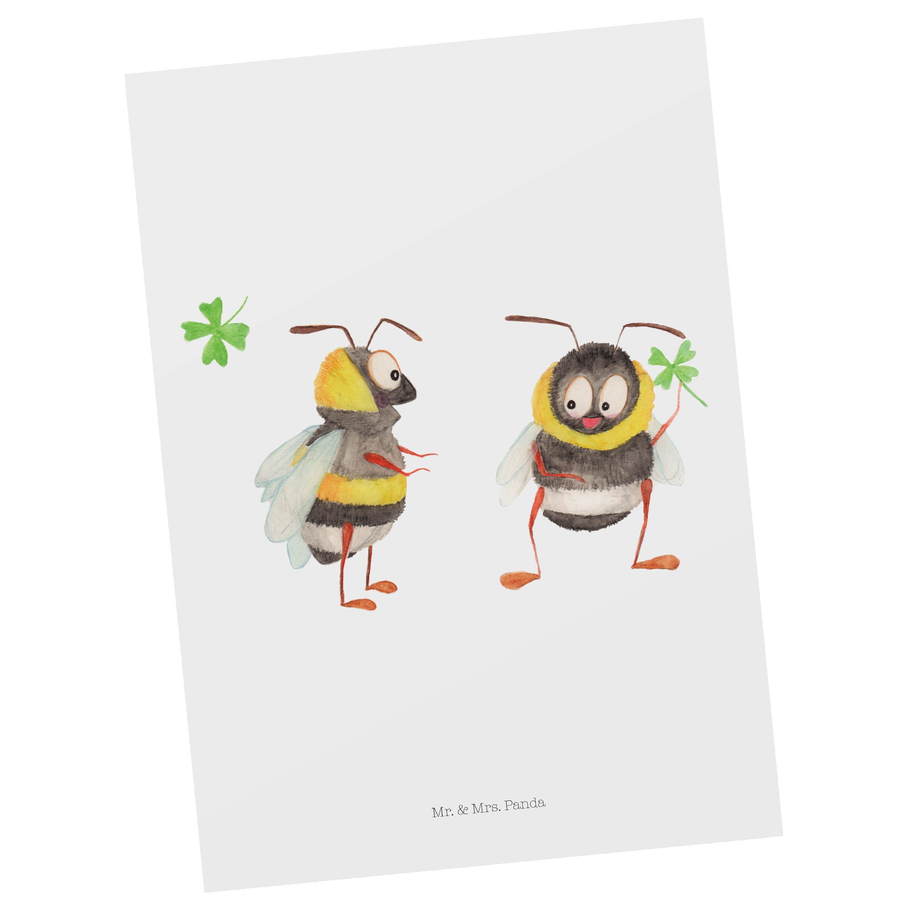 Mr. & Mrs. Panda Postkarte Hummeln mit Kleeblatt - Weiß - Geschenk, Einladungskarte, Gute Laune