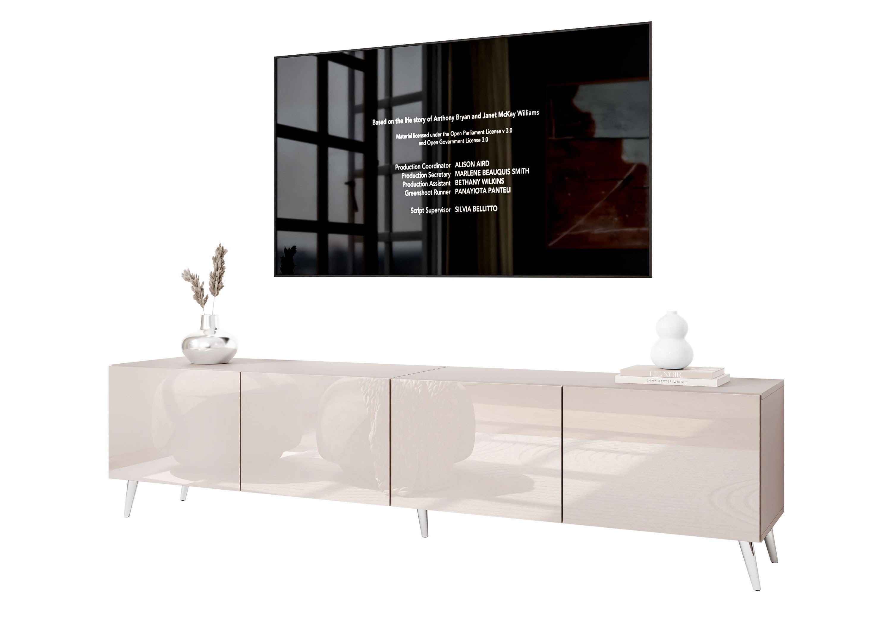 Lookway TV-Schrank COLGANTE 200 Kaschmir Hochglanz mit Metallbeinen (2x TV- günstig online kaufen