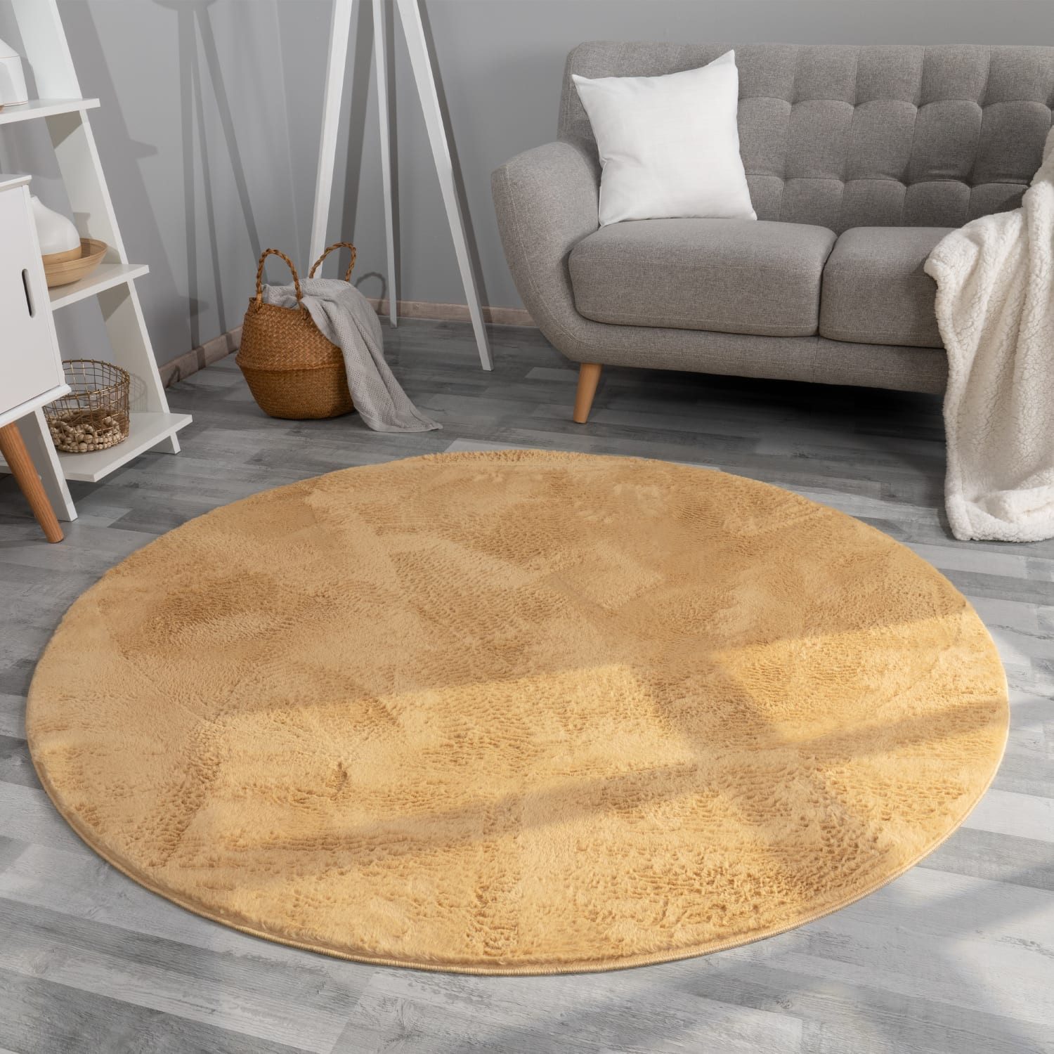 TT Home Teppich, Rund, Höhe: 14 mm, Wohnzimmer Hochflor Teppich Kunstfell Modern Unifarben Flauschig Weich
