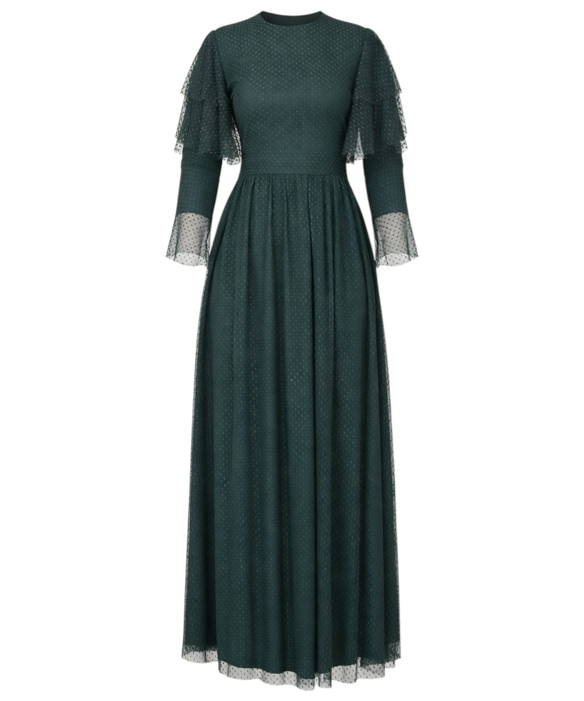 Modavitrini Tüllkleid Abendkleid Maxikleid aus gepunktetem Tüll langarm festlich elegant