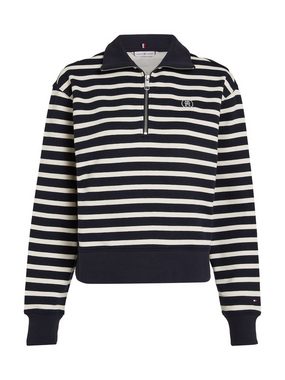 Tommy Hilfiger Sweater SMD BRETON STRIPE 1/2 ZIP HWK Polokragen mit Reißverschlusss, gestreift, Logostickerei