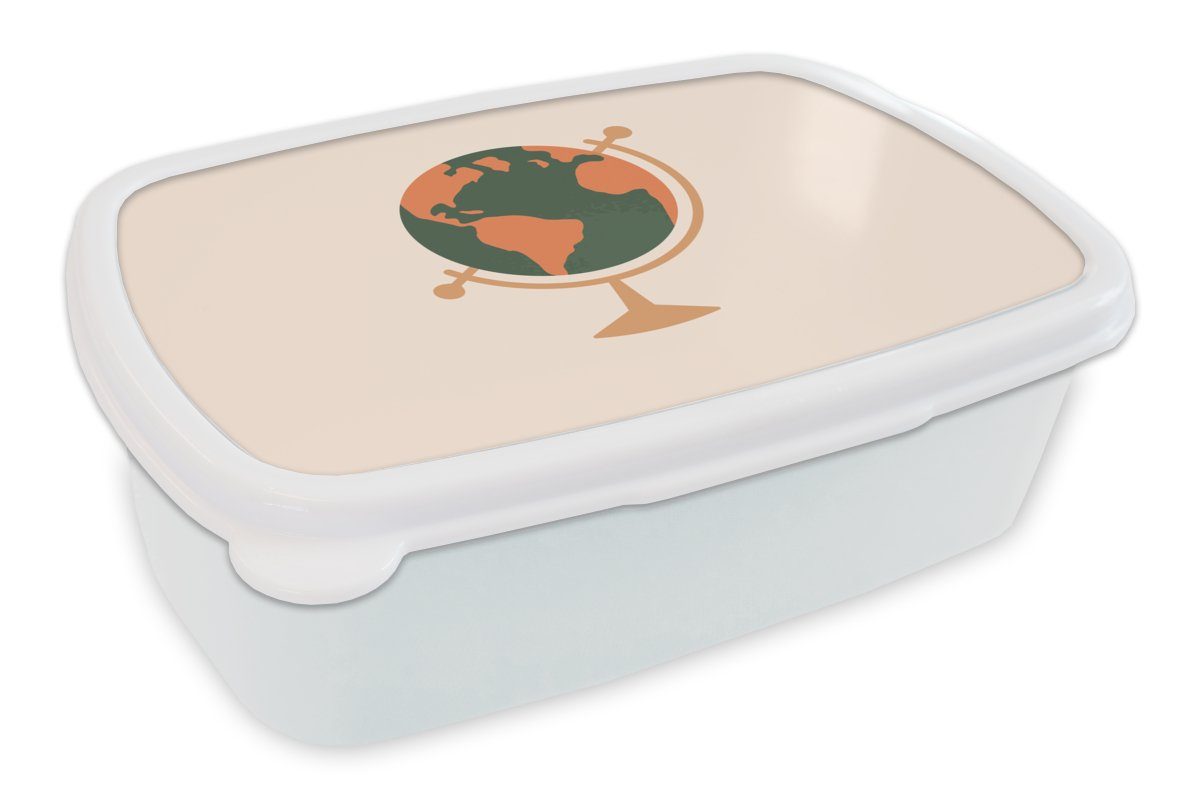 MuchoWow Lunchbox Globus - Pastell - Einfach, Kunststoff, (2-tlg), Brotbox für Kinder und Erwachsene, Brotdose, für Jungs und Mädchen weiß