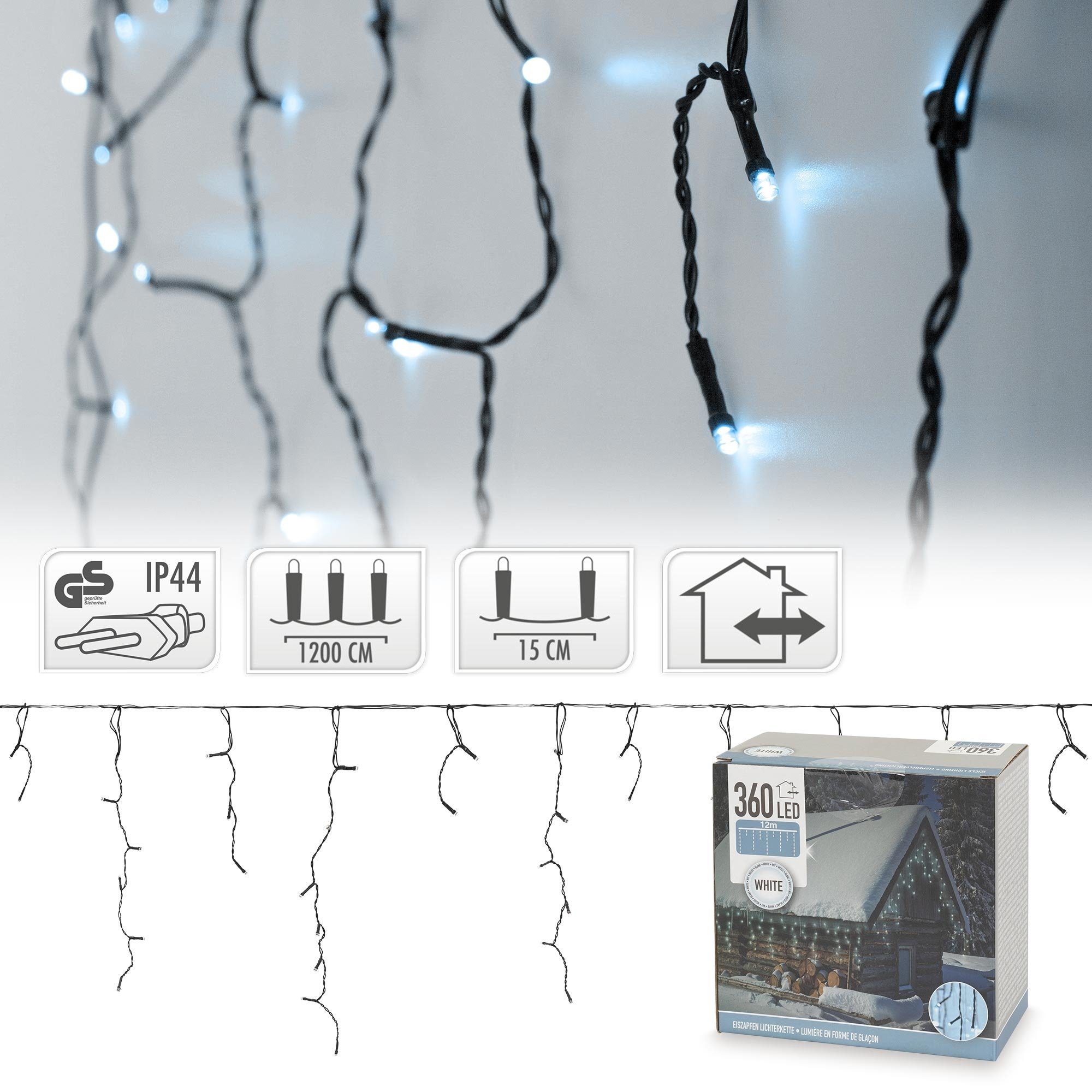 ECD Germany LED-Lichterkette Lichtvorhang 12m, Weihnachtsdeko, IP44, LED