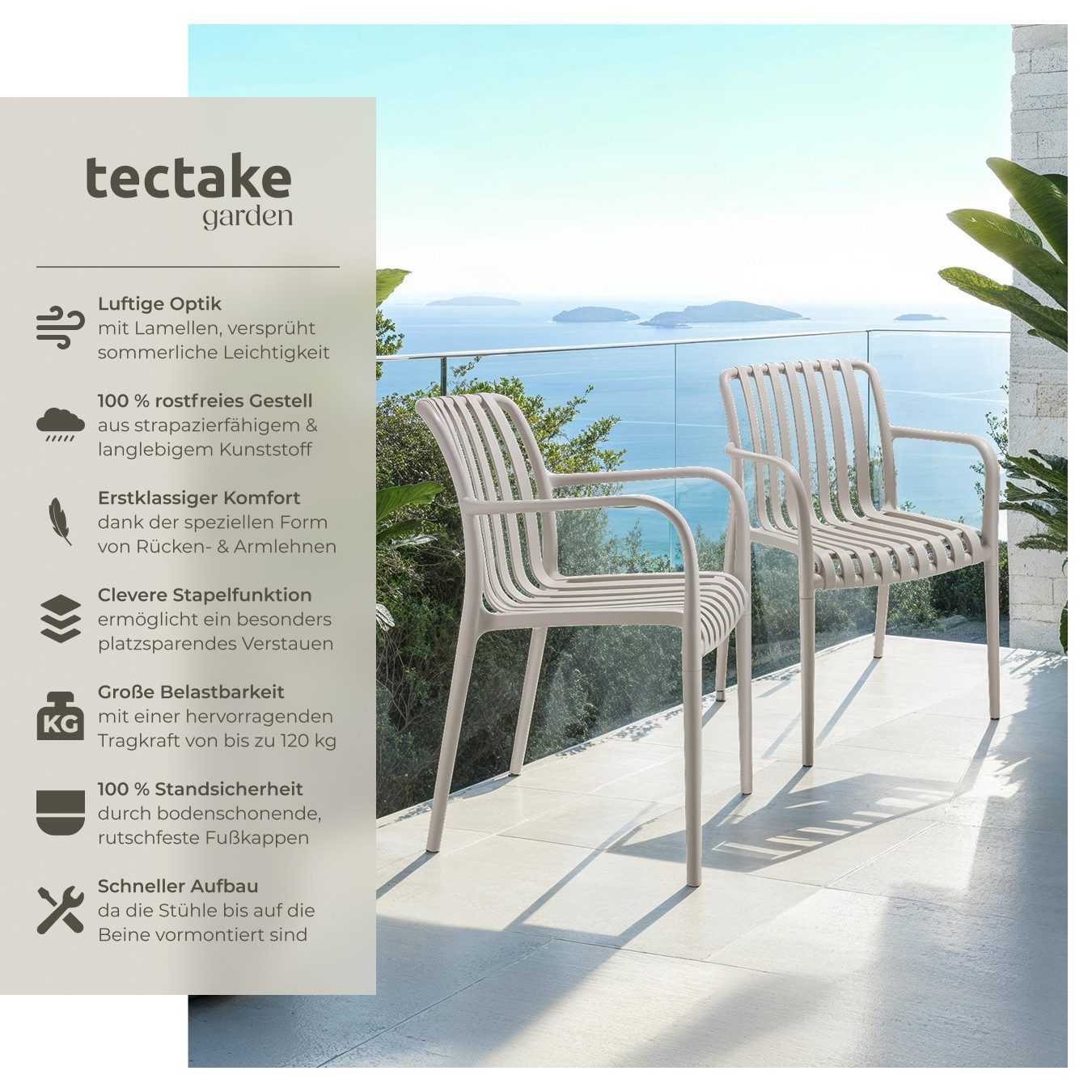 tectake Gartenstuhl Gartenstühle (6er Set, 6 günstig online kaufen