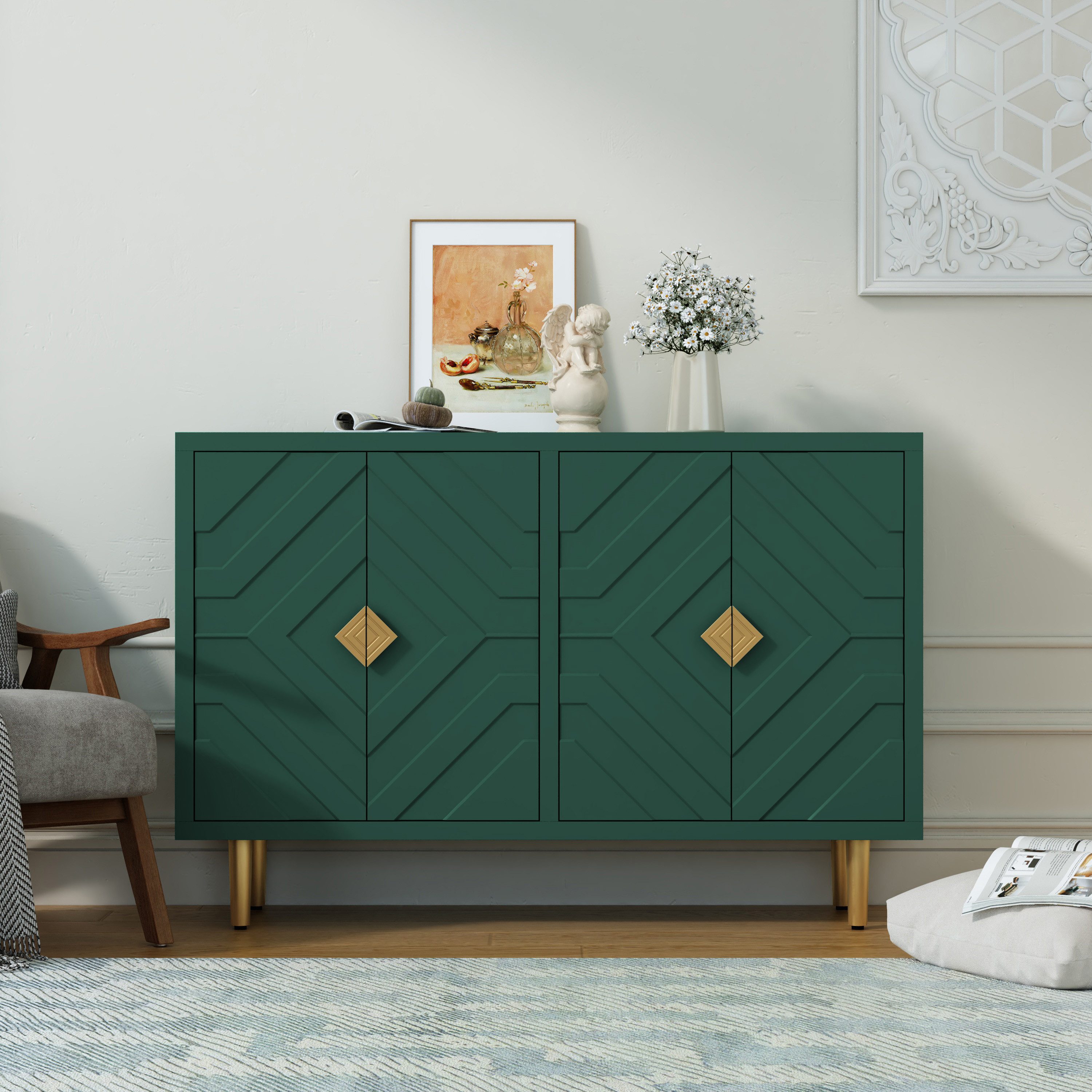 HOLTICO Sideboard Schrank für Wohnzimmer, Küche, Schlafzimmer (1 St), Kommode mit 4 Türen, Küchenschrank, Aufbewahrungsschrank