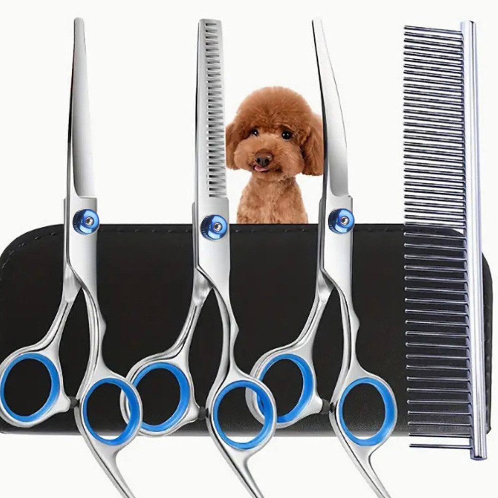 autolock Hundeschermaschine Hundeschere Set,Profi 3/4-In-1 Hundeschere, Hund und Katze Grooming, Schere,Gebogene,Gerade Schere, Fellpflegekamm