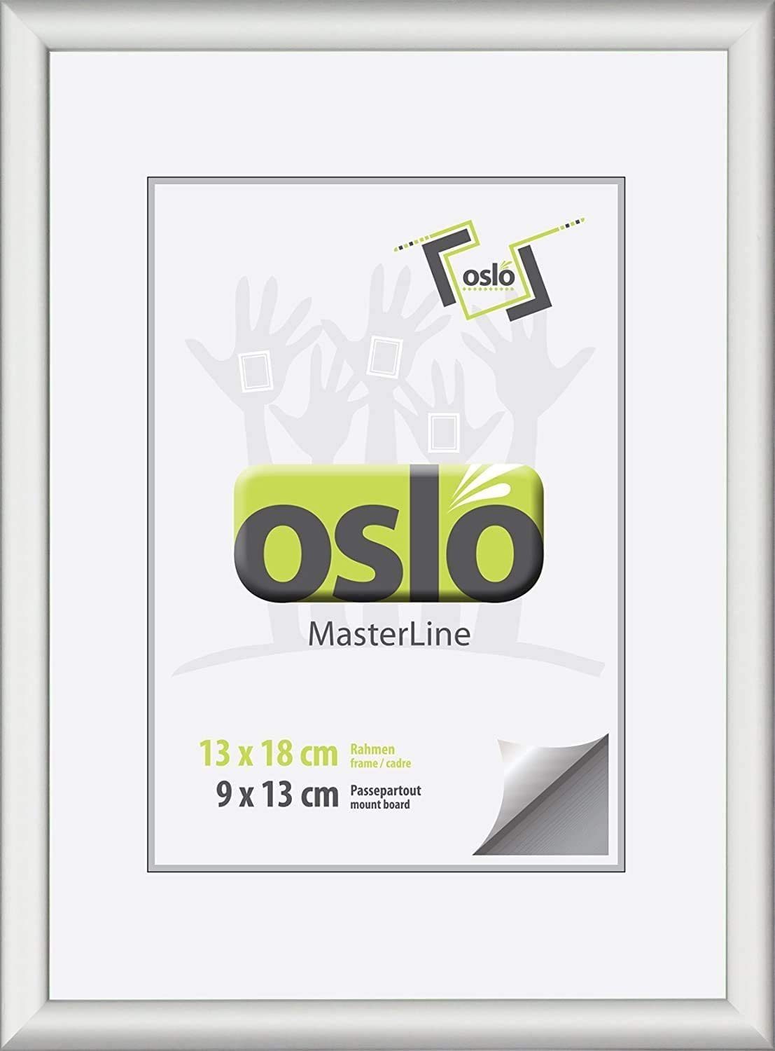 Oslo MasterLine Einzelrahmen Fotorahmen 13x18 Aluminium Echtglasscheibe mit Aufsteller / Aufhänger, für 1 Bilder, Rahmenfarbe silber matt Alu Hoch- und Querformat