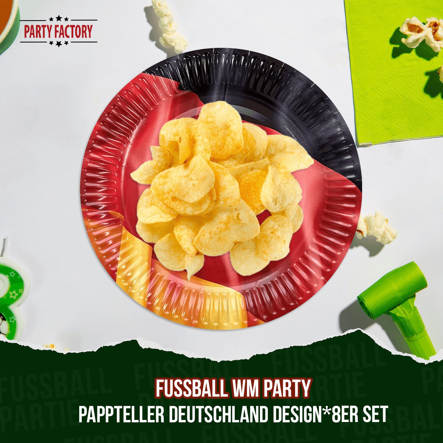 Party Factory Dekoteller Fußball WM Partyset-2 Deutschland 36-tlg. Teller, Becher & Servietten