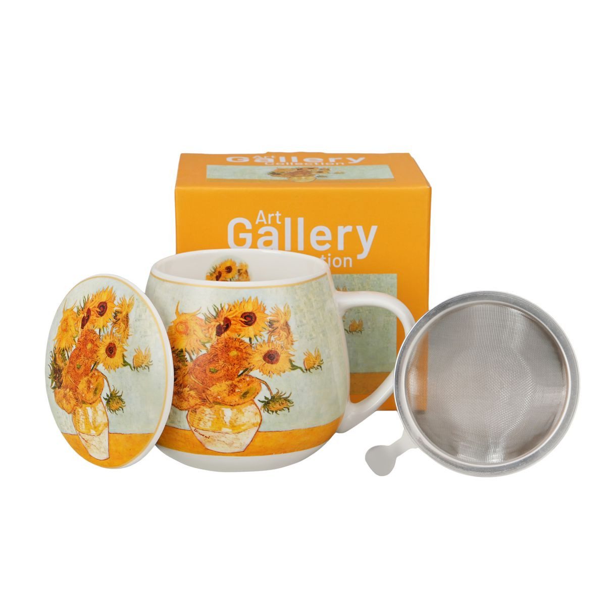 Duo-Gift Tasse Sunflowers van Gogh Teetasse mit Sieb und Deckel Porzellan 0,43 L, 1-tlg., 3-tlg