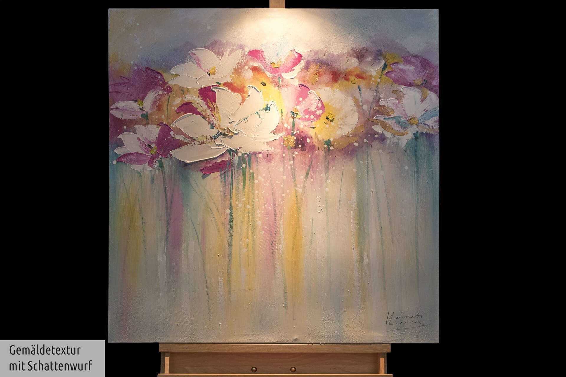 80x80 cm, Leinwandbild 100% Scented Wohnzimmer rosa, Summertime weiß Gemälde HANDGEMALT Wandbild Rose KUNSTLOFT