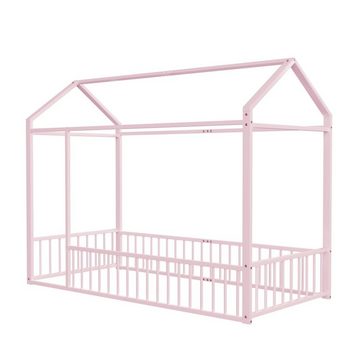 SIKAINI Kinderbett (1-tlg., Einzelbett für Kinder), Kommt mit Dach und Zaun, Metallrahmen