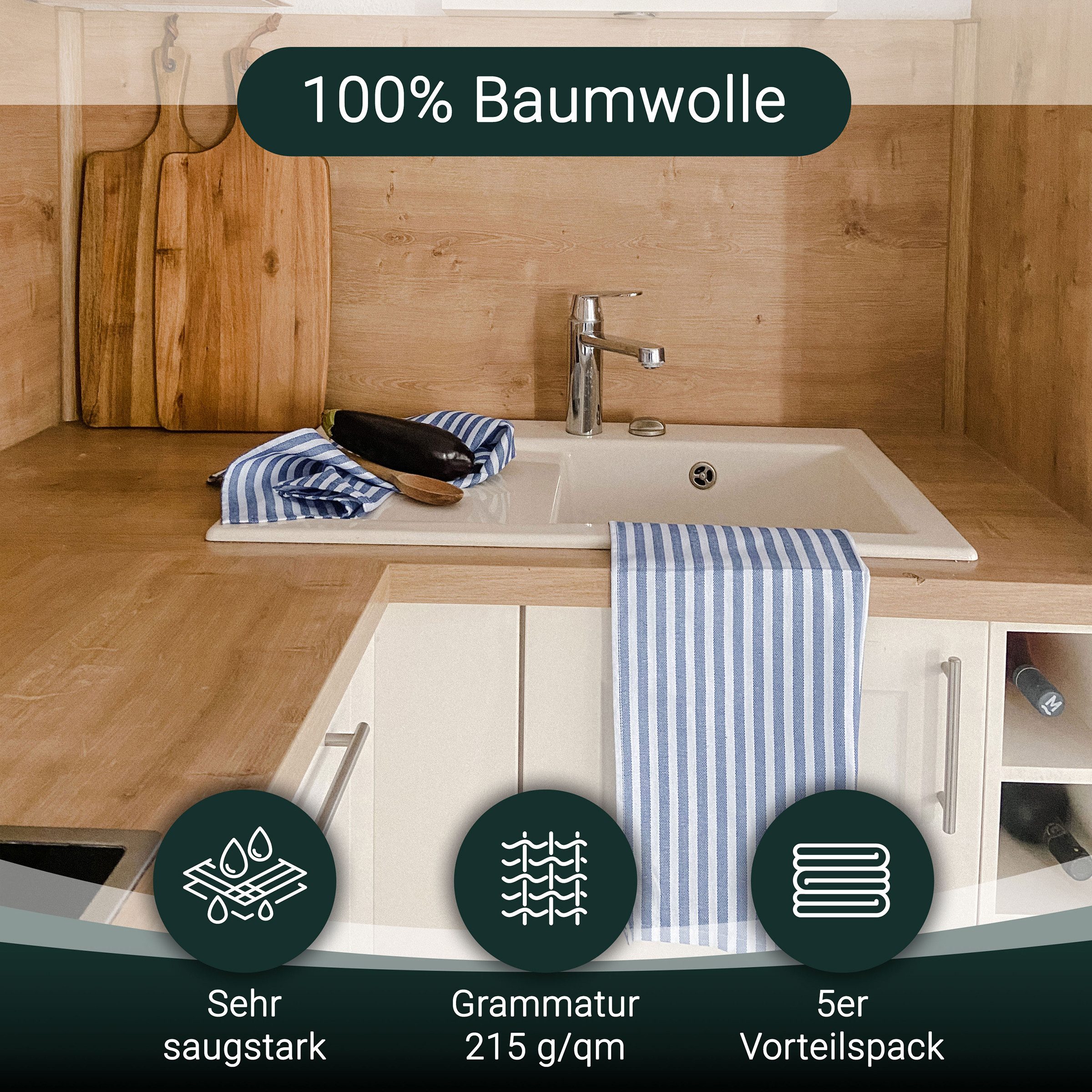 ZOLLNER Geschirrtuch, (Spar-Set, 5-tlg), 50 x 70 cm, 100% Baumwolle, vom Hotelwäschespezialisten