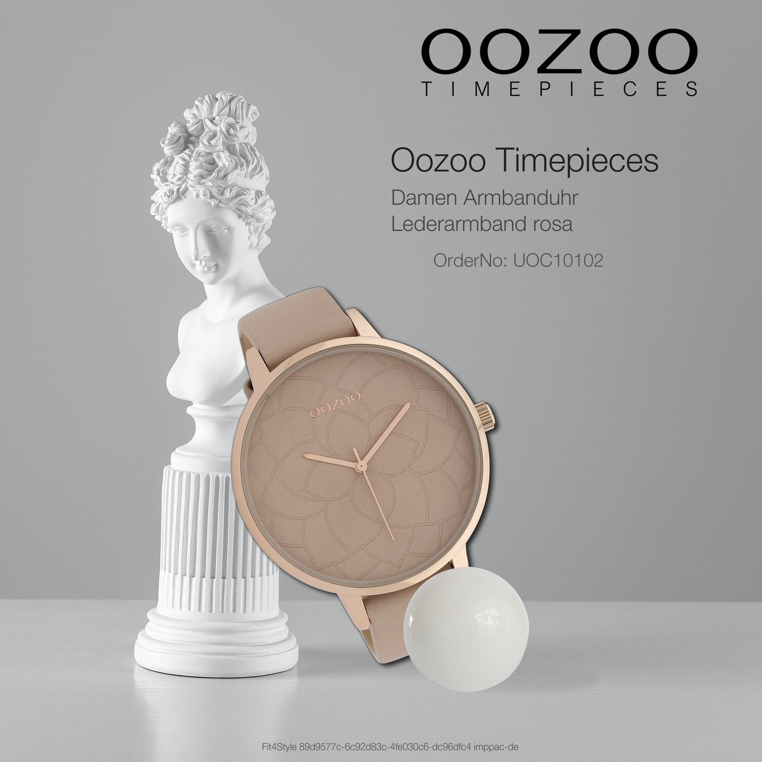 rund, rosa, Quarzuhr Lederarmband, 48mm) Fashion-Style (ca. groß OOZOO Oozoo Damenuhr Armbanduhr Damen extra