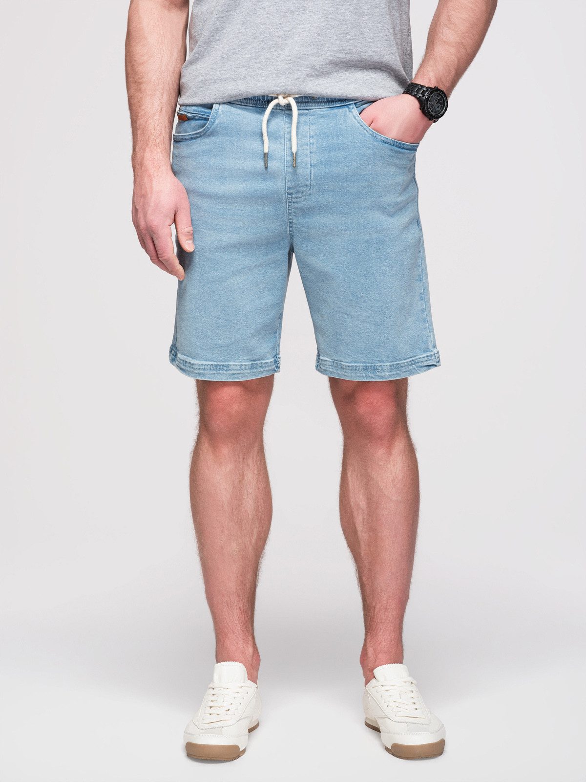 OMBRE Jeansshorts Herren Denim Shorts mit elastischem Bund Light indigo M (kein Set, 1-tlg)