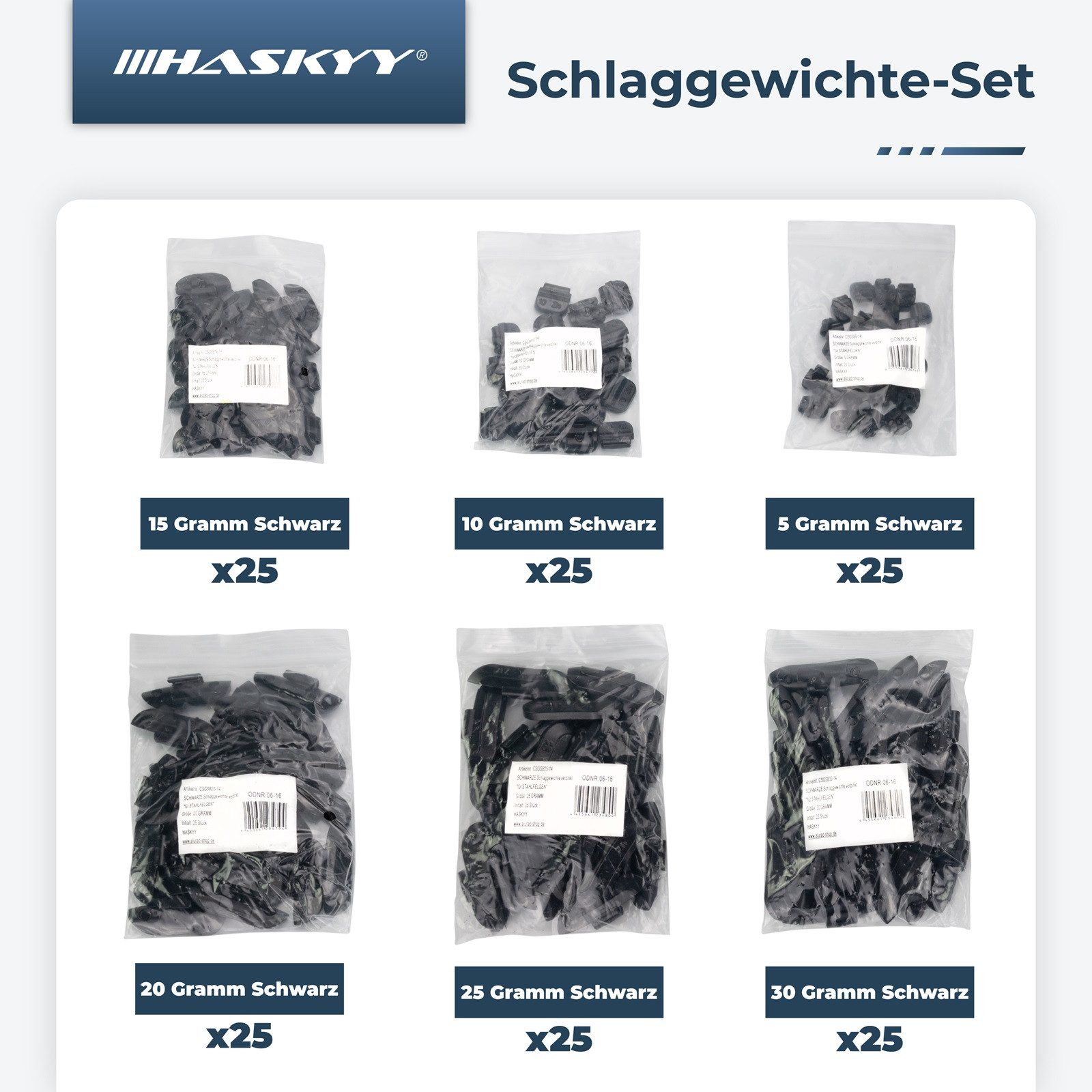 HASKYY Reifenwuchtmaschine 150 tlg. Set Schwarz Schlaggewichte 5-30g für Stahlfelgen – Bild 4 von 5