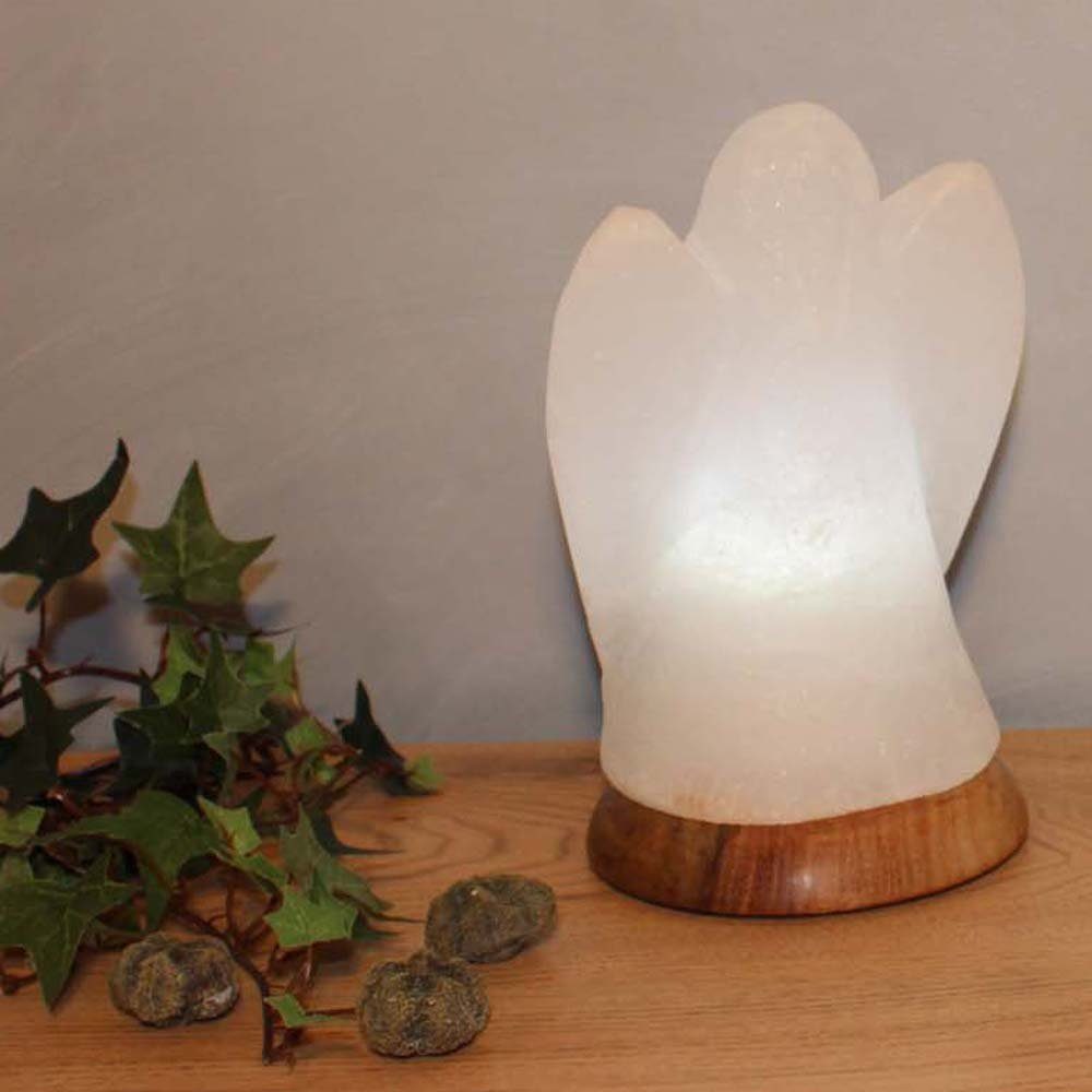 Wagner Life Design Salzkristall-Tischlampe Engel, Leuchtmittel wechselbar, Warmweiß, Handgefertigt aus Salzkristall - jeder Stein ein Unikat, H: ca.19 cm
