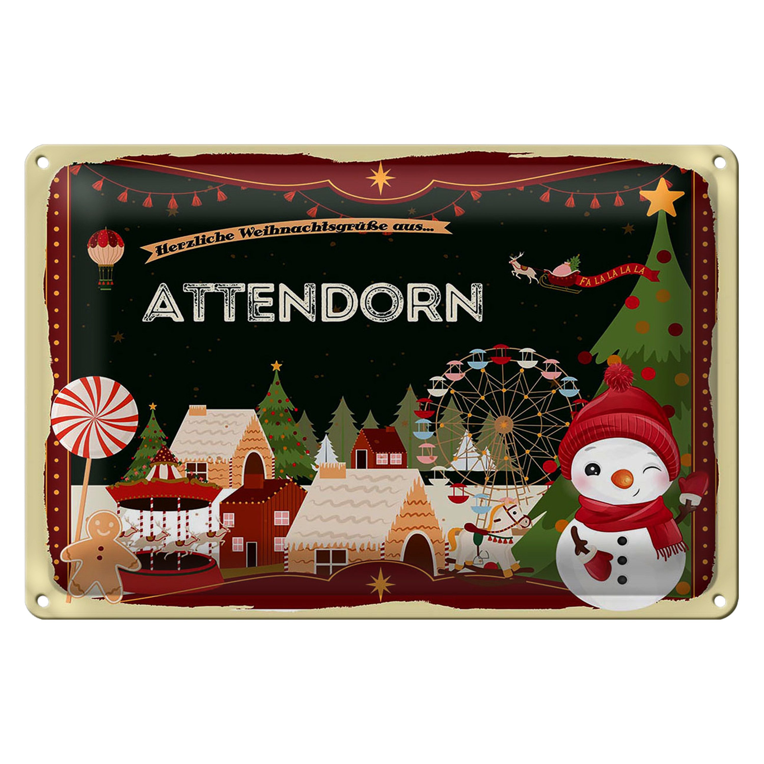 Roomando Metallschild Blechschild Weihnachten Grüße ATTENDORN 30x20cm