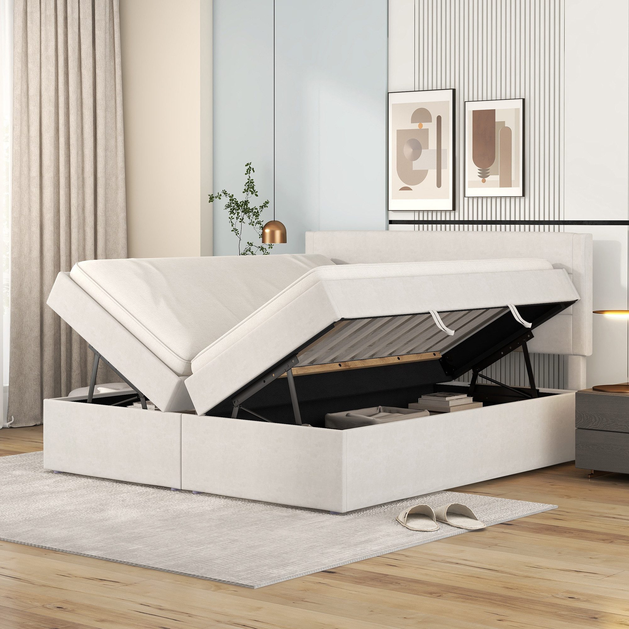 SOFTWEARY Polsterbett (Doppelbett mit Kopfteil, Lattenrost günstig online kaufen
